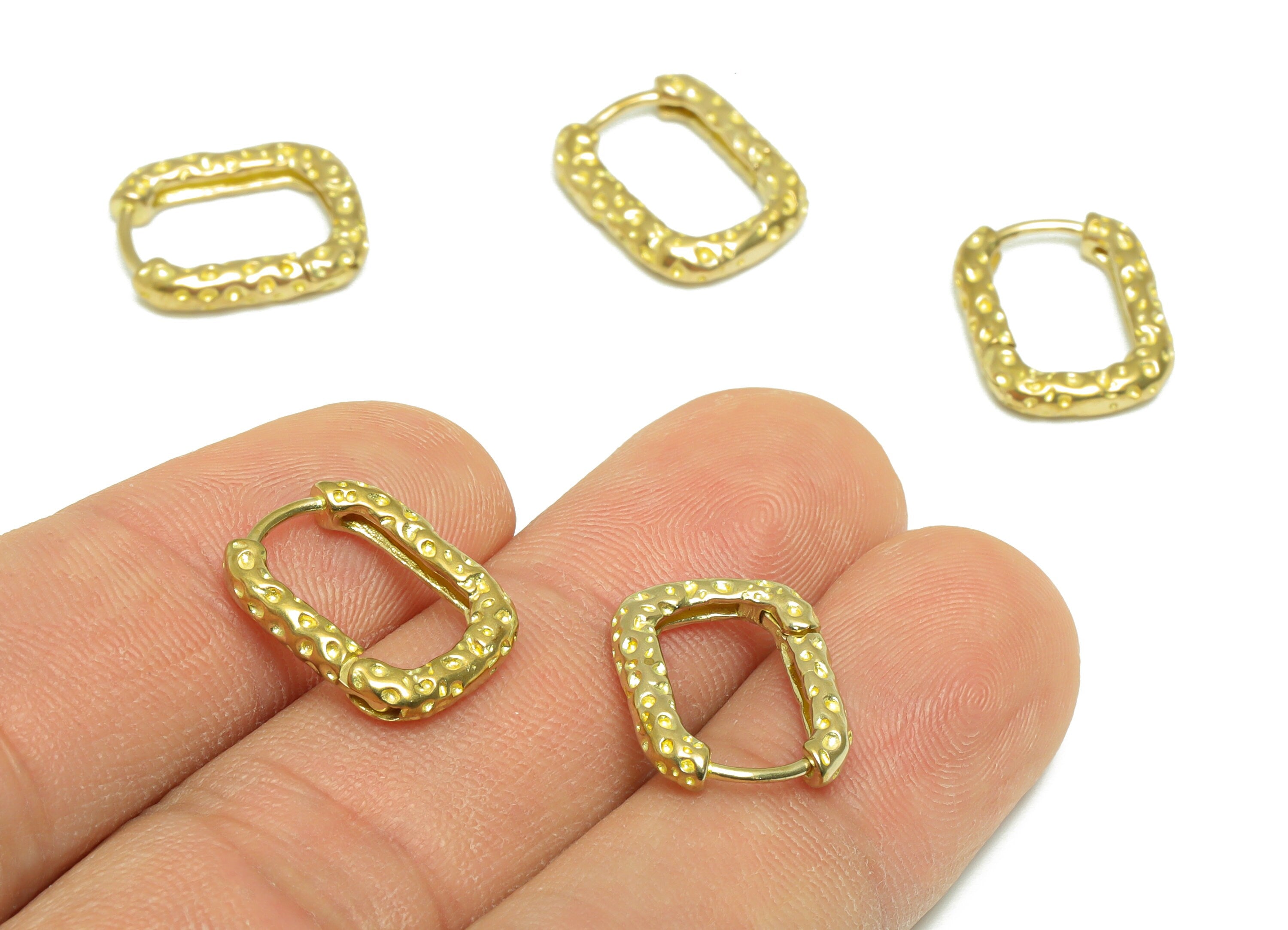 Brass Rectangle Huggie Hoop Earring - Raw Brass Textured Hoop Earring - Brass Hoop Earring - Brass Hoop Earring - 15x12.4x2.96mm - PP9635 - DOMEDBAZAAR