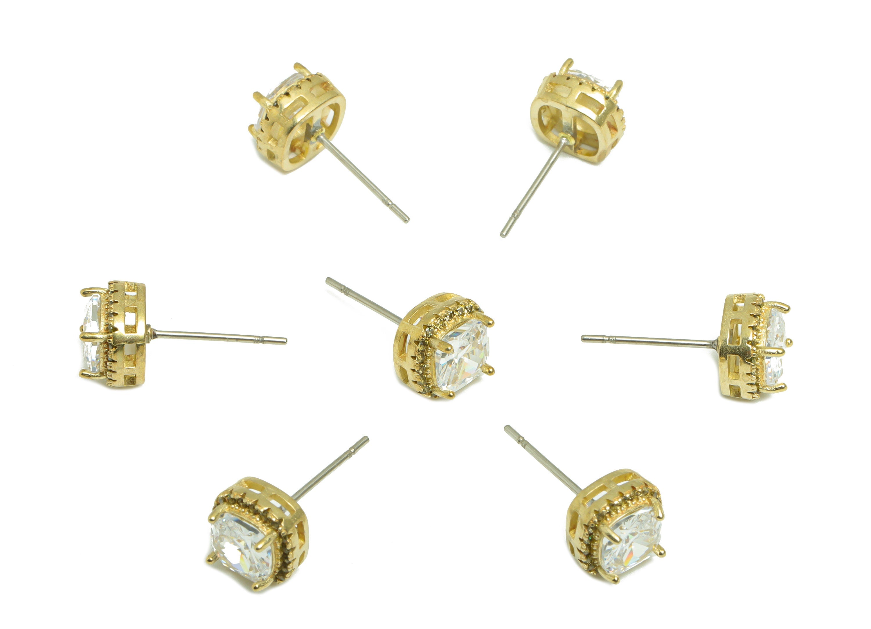 D-Peridot (CZ-16) Zircon Earring Post - Raw Brass White (CZ-21) Zircon Earring Post - Brass Cubic Zircon Earring Post - 17x8x5mm - PP9851J - DOMEDBAZAAR