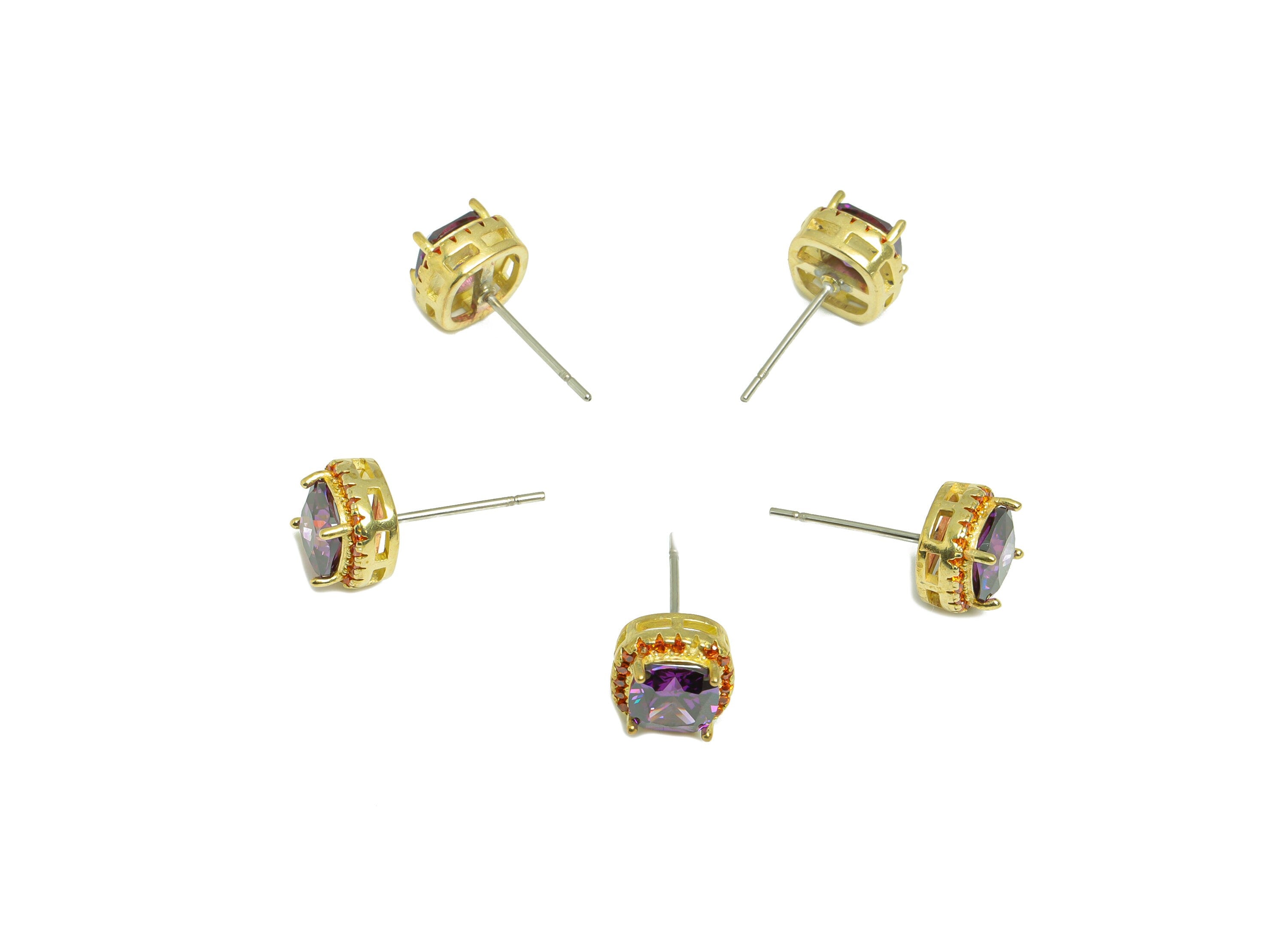 D-Amethyst (CZ-10) Zircon Earring Post - Raw Brass Orange Red (CZ-12) Zircon Earring Post - Cubic Zircon Earring Post - 17x8x5mm - PP9851C - DOMEDBAZAAR