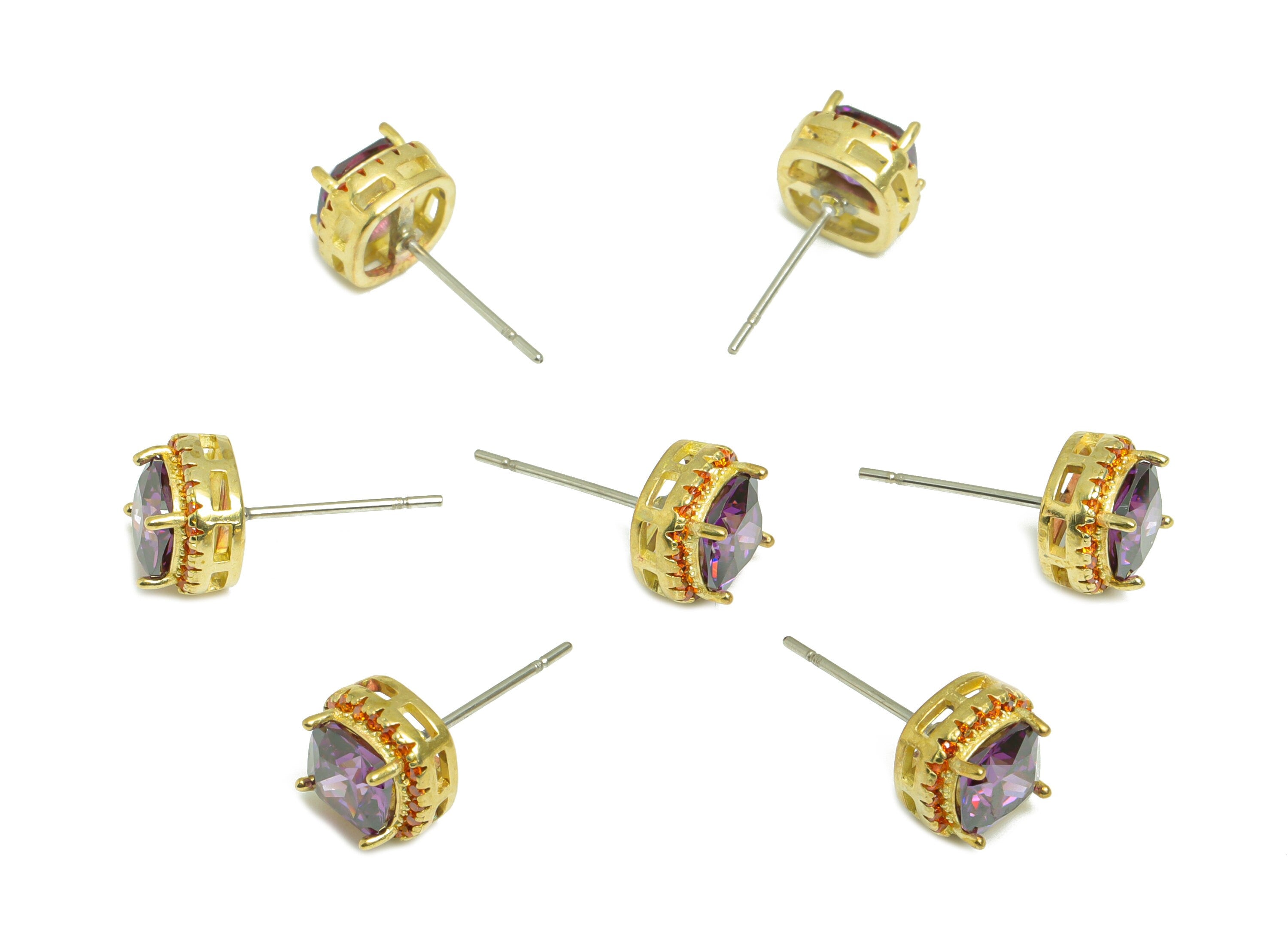 D-Amethyst (CZ-10) Zircon Earring Post - Raw Brass Orange Red (CZ-12) Zircon Earring Post - Cubic Zircon Earring Post - 17x8x5mm - PP9851C - DOMEDBAZAAR