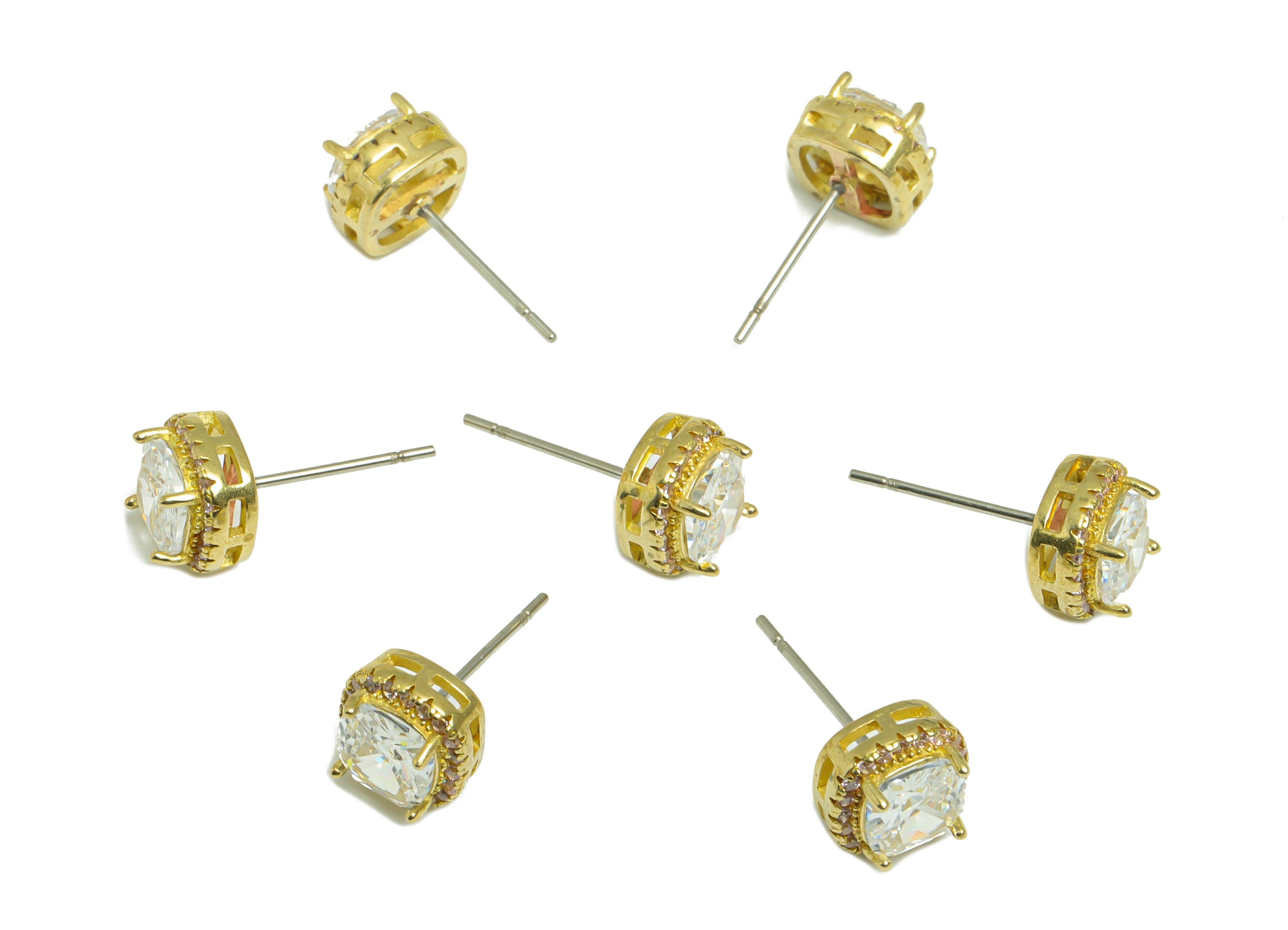 Pink (CZ-01) Zircon Earring Stud - Raw Brass White(CZ-21) Zircon Earring Post - Cubic Zircon Earring Post - 17x8x5mm - PP9851K - DOMEDBAZAAR