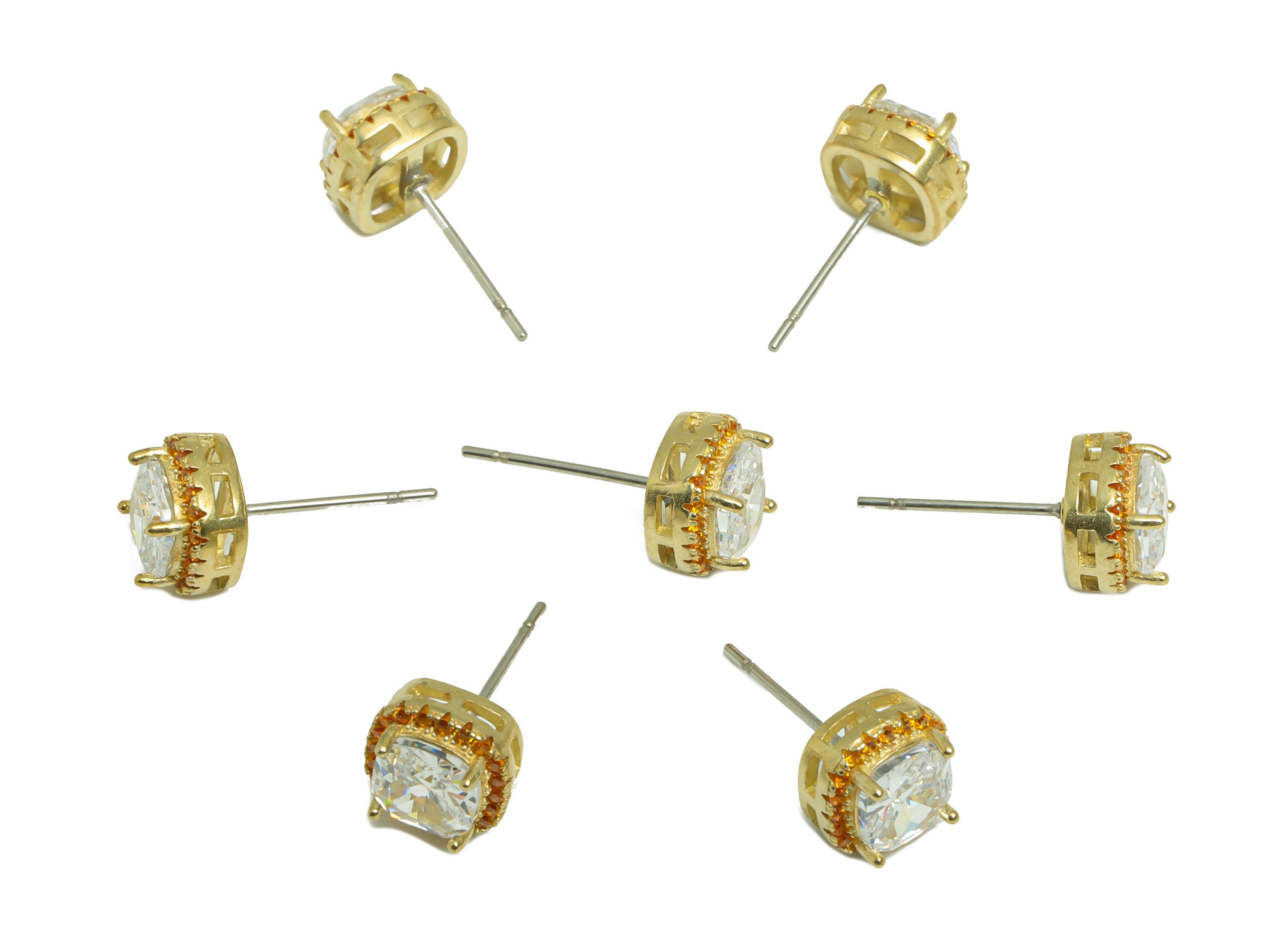 White (CZ-21) Zircon Earring Stud - Raw Brass Light Orange(CZ-11L) Zircon Earring Post - Cubic Zircon Earring Post - 17x8x5mm - PP9851A - DOMEDBAZAAR