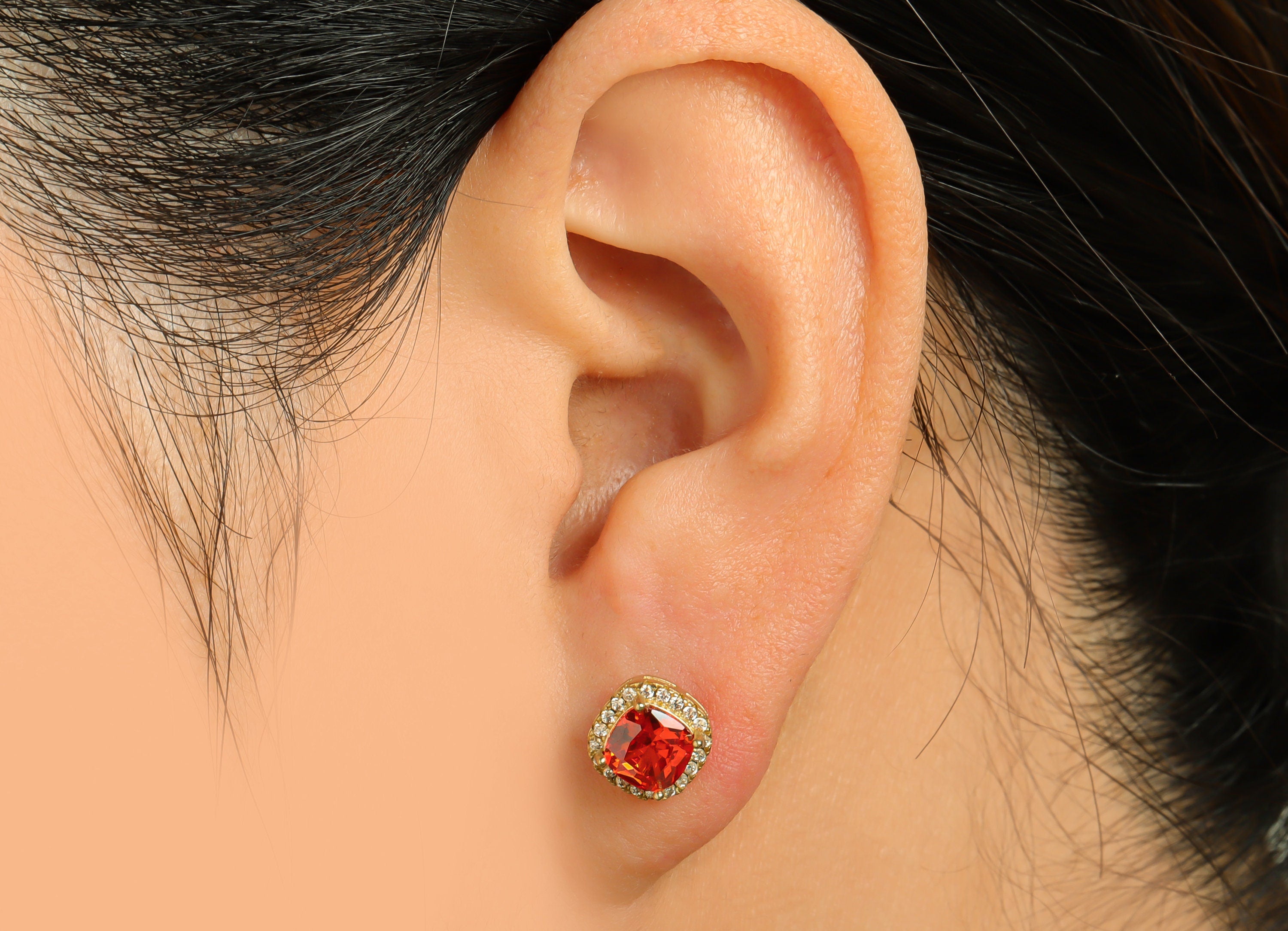 Orange (CZ-11) Zircon Earring Stud - Raw Brass Violet (CZ-07) Zircon Earring Post - Cubic Zircon Earring Post - 17x8x5mm - PP9851E - DOMEDBAZAAR