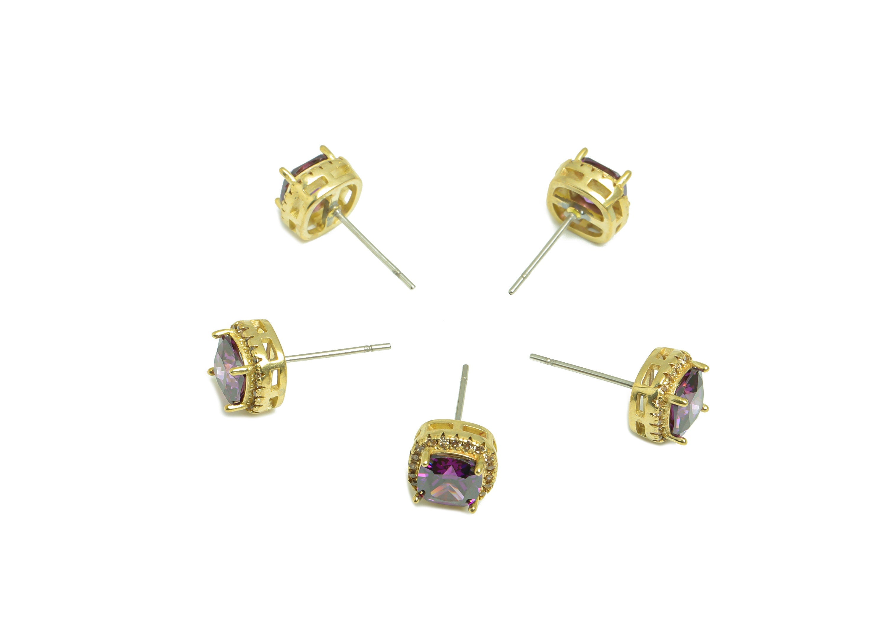 Amethyst (CZ-10) Zircon Earring Stud - Raw Brass Deep Champagne (CZ-20) Zircon Earring Post - Cubic Zircon Earring Post - 15x5x4mm - PP9851T - DOMEDBAZAAR
