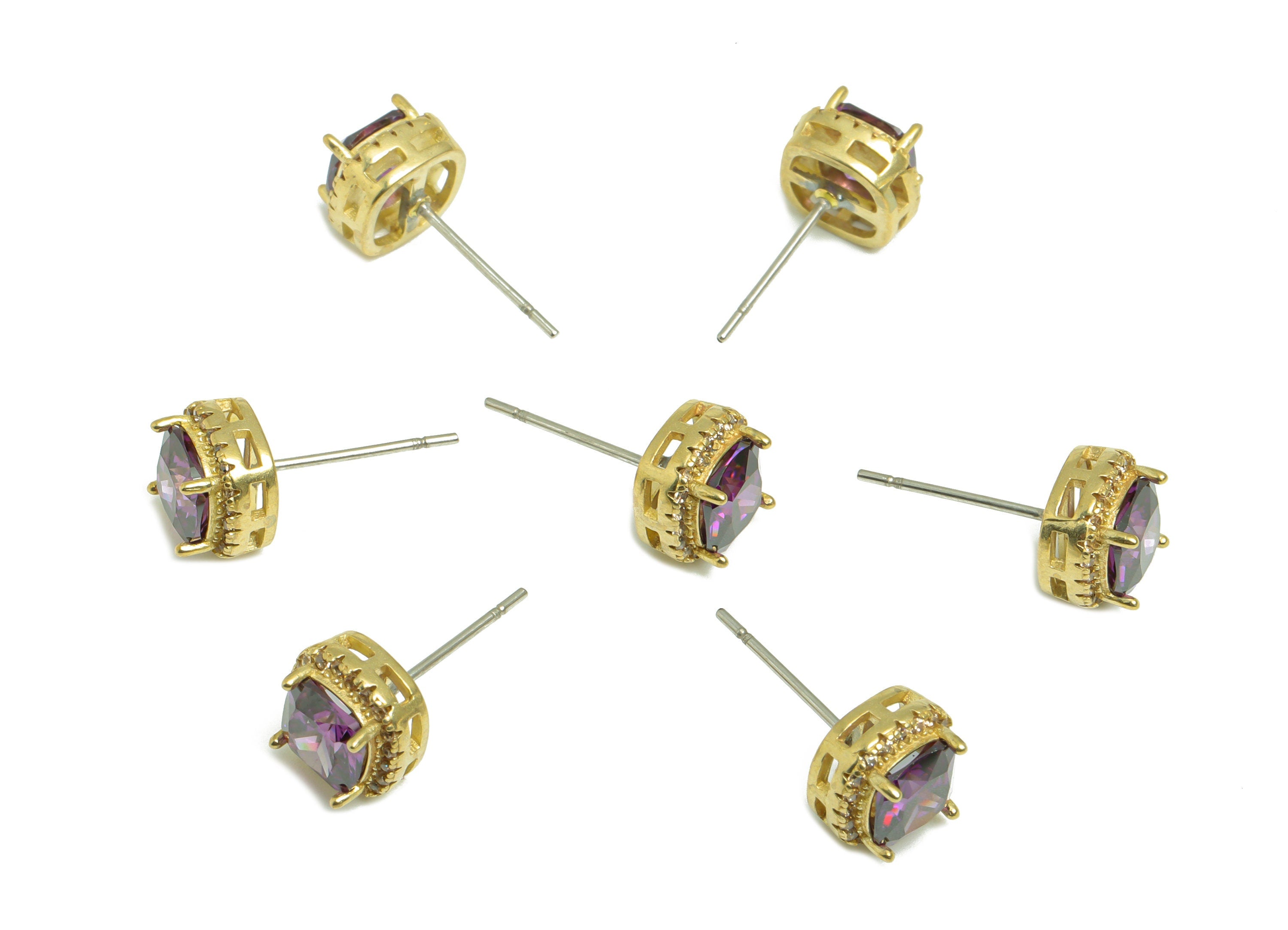 Amethyst (CZ-10) Zircon Earring Stud - Raw Brass Deep Champagne (CZ-20) Zircon Earring Post - Cubic Zircon Earring Post - 15x5x4mm - PP9851T - DOMEDBAZAAR