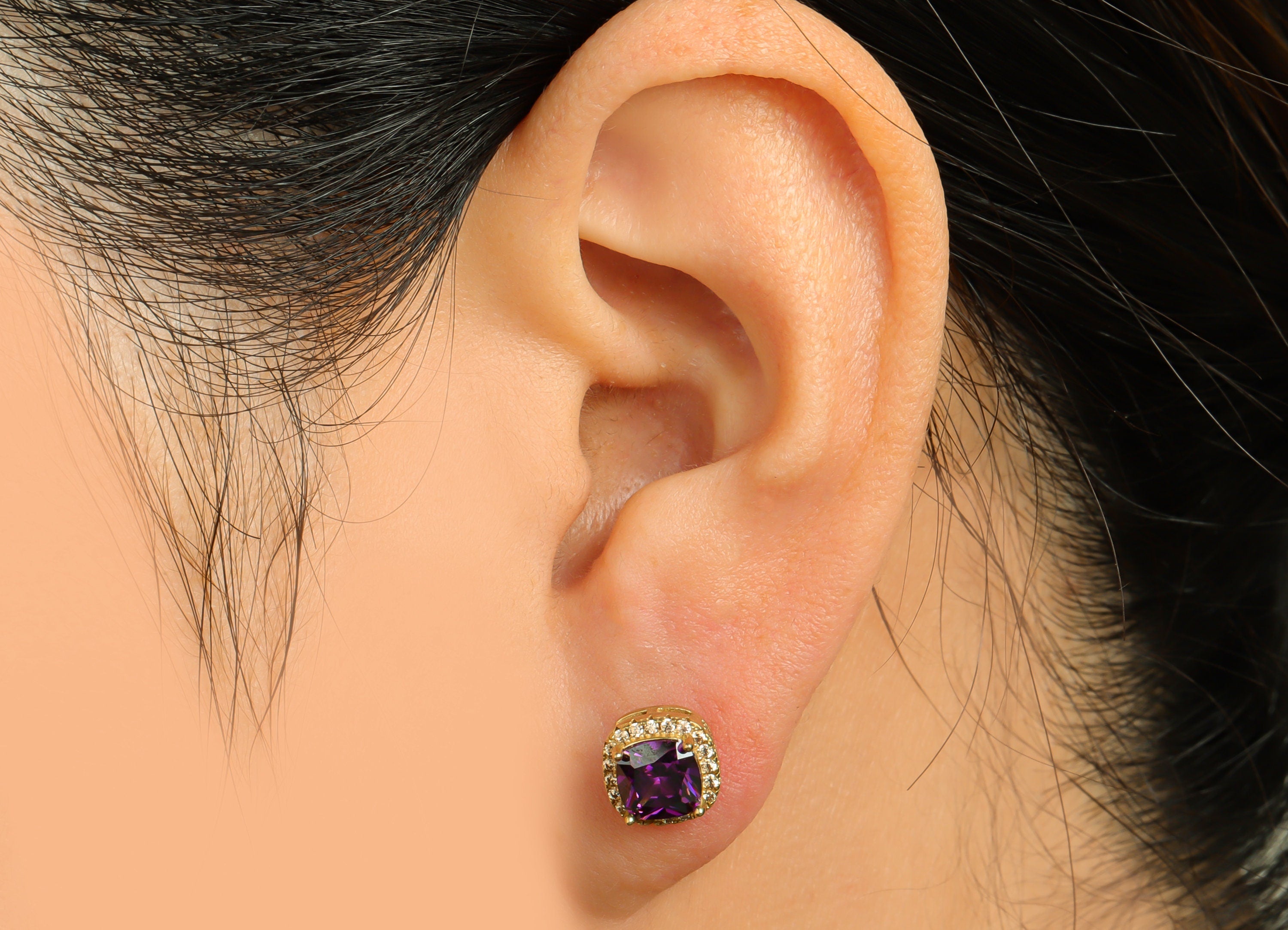 Amethyst (CZ-10) Zircon Earring Stud - Raw Brass Deep Champagne (CZ-20) Zircon Earring Post - Cubic Zircon Earring Post - 15x5x4mm - PP9851T - DOMEDBAZAAR
