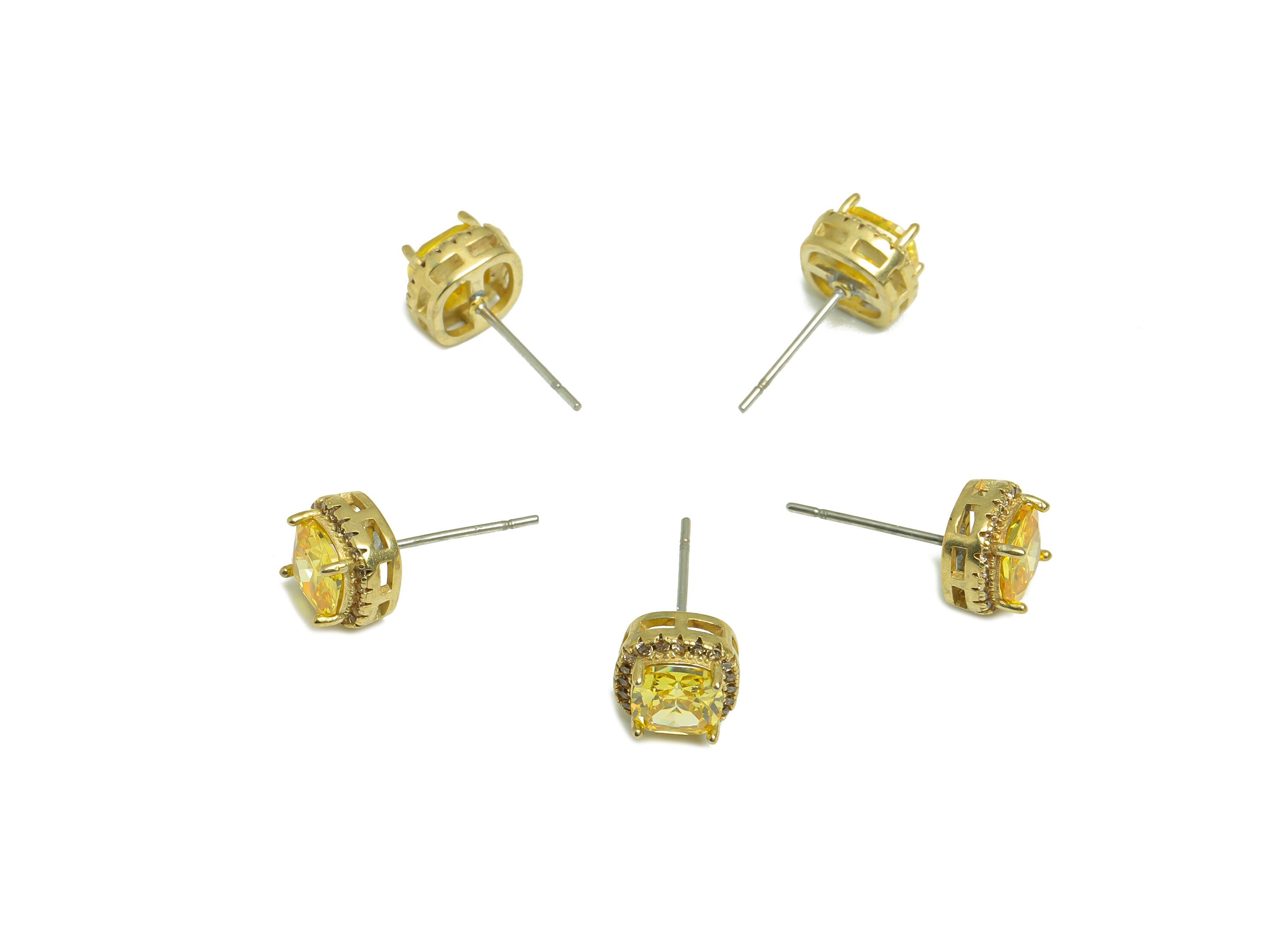 D-Champagne (CZ-20) Zircon Earring Stud - Raw Brass Golden (CZ-05) Zircon Earring Post - Cubic Zircon Earring Post - 18x8.2x6.1mm - PP9851P - DOMEDBAZAAR