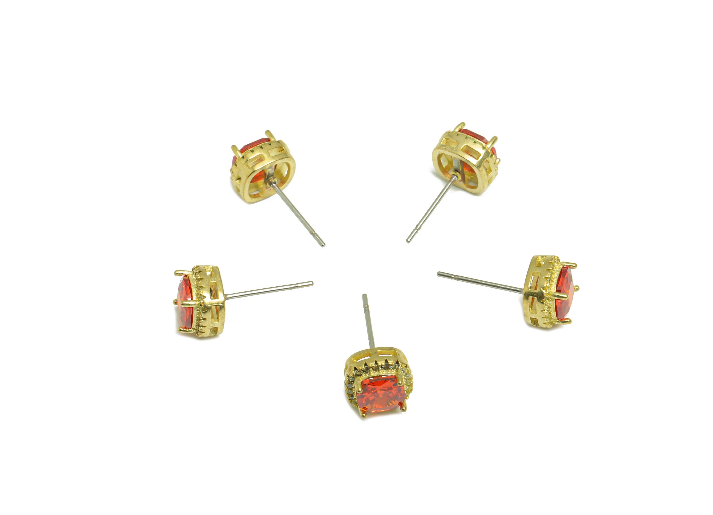 L-Champagne (CZ-19L) Zircon Earring Stud - Raw Brass Red Zircon Earring Post - Cubic Zircon Earring Post - 18x8.2x6.1mm - PP9851F - DOMEDBAZAAR