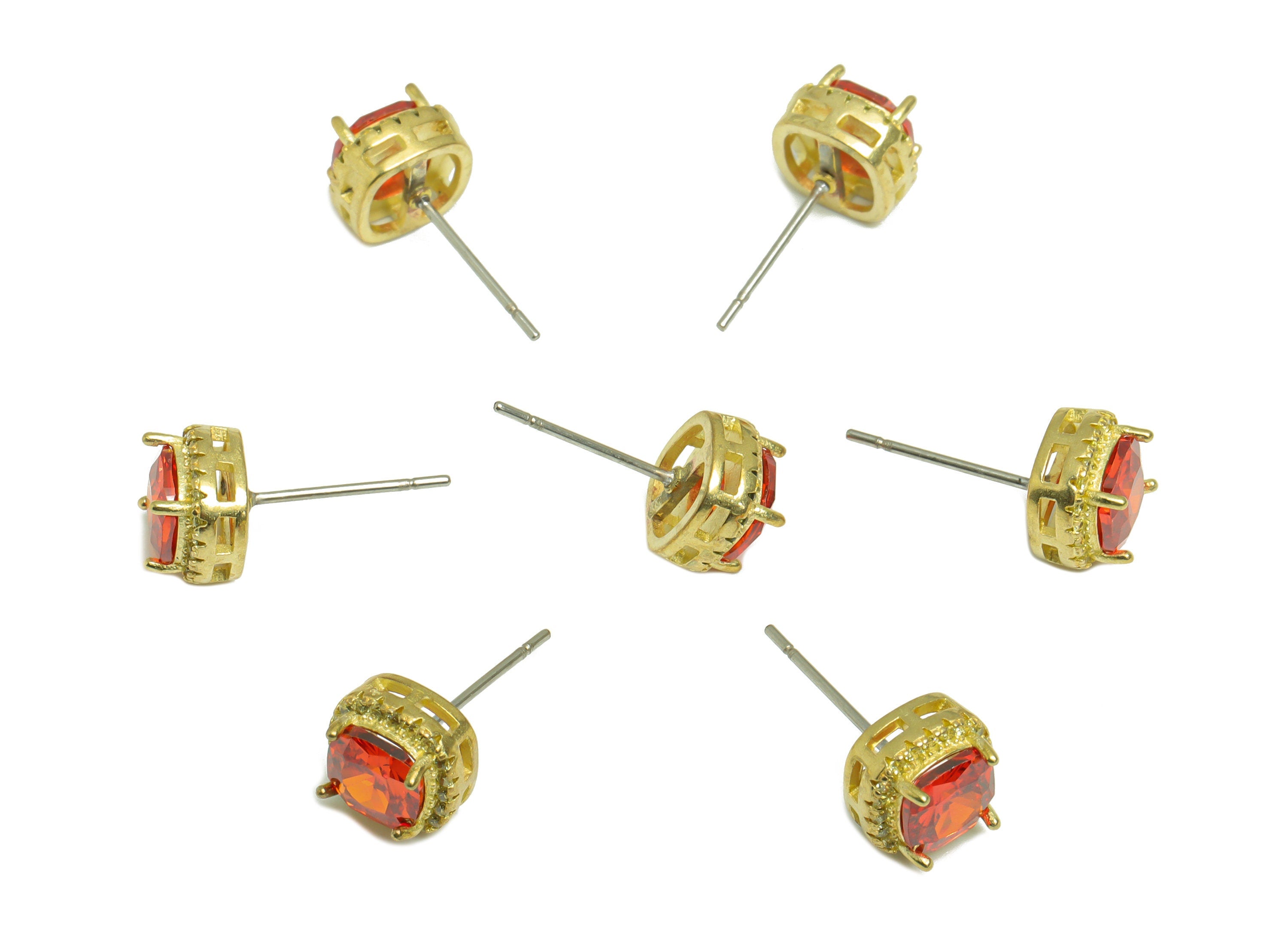 L-Champagne (CZ-19L) Zircon Earring Stud - Raw Brass Red Zircon Earring Post - Cubic Zircon Earring Post - 18x8.2x6.1mm - PP9851F - DOMEDBAZAAR
