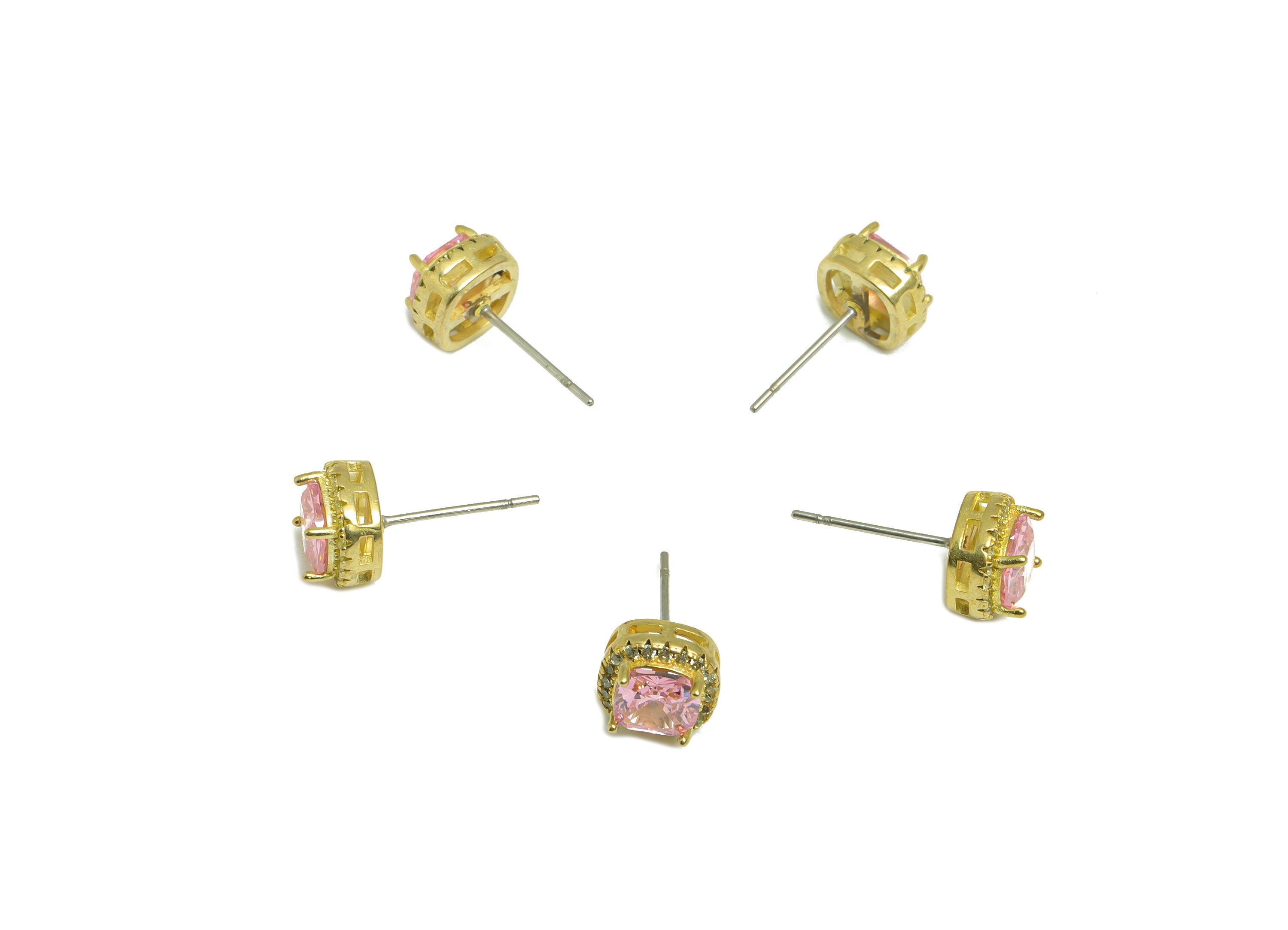 Golden(CZ-05) Zircon Earring Stud - Raw Brass Olive (CZ-14) Zircon Earring Post - Cubic Zircon Earring Post - 18x8.2x6.1mm - PP9851H - DOMEDBAZAAR