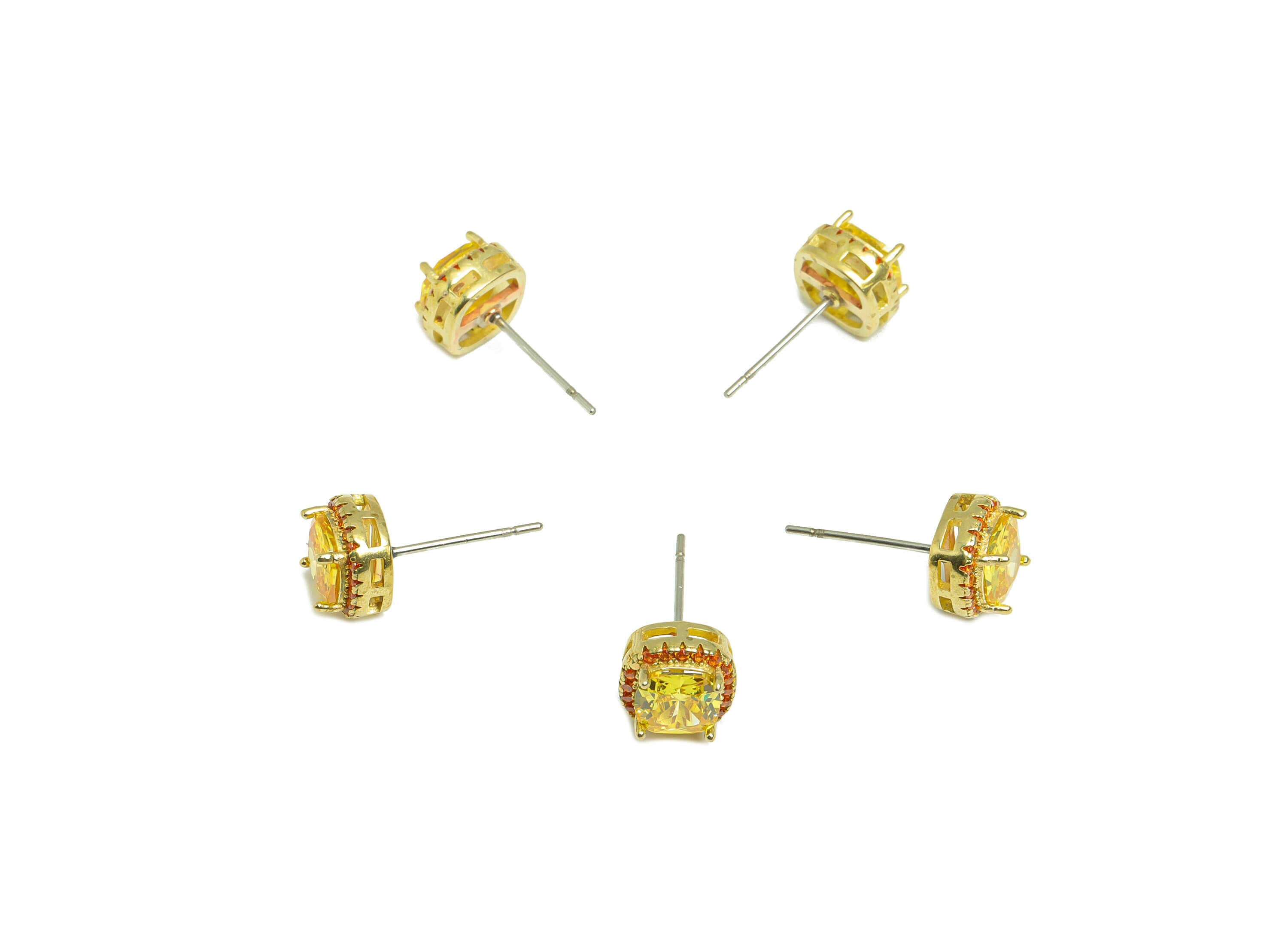Golden(CZ-05) Zircon Earring Stud - Raw Brass L-Orange (CZ-11L) Zircon Earring Post - Cubic Zircon Earring Post - 18x8.2x6.1mm - PP9851D - DOMEDBAZAAR