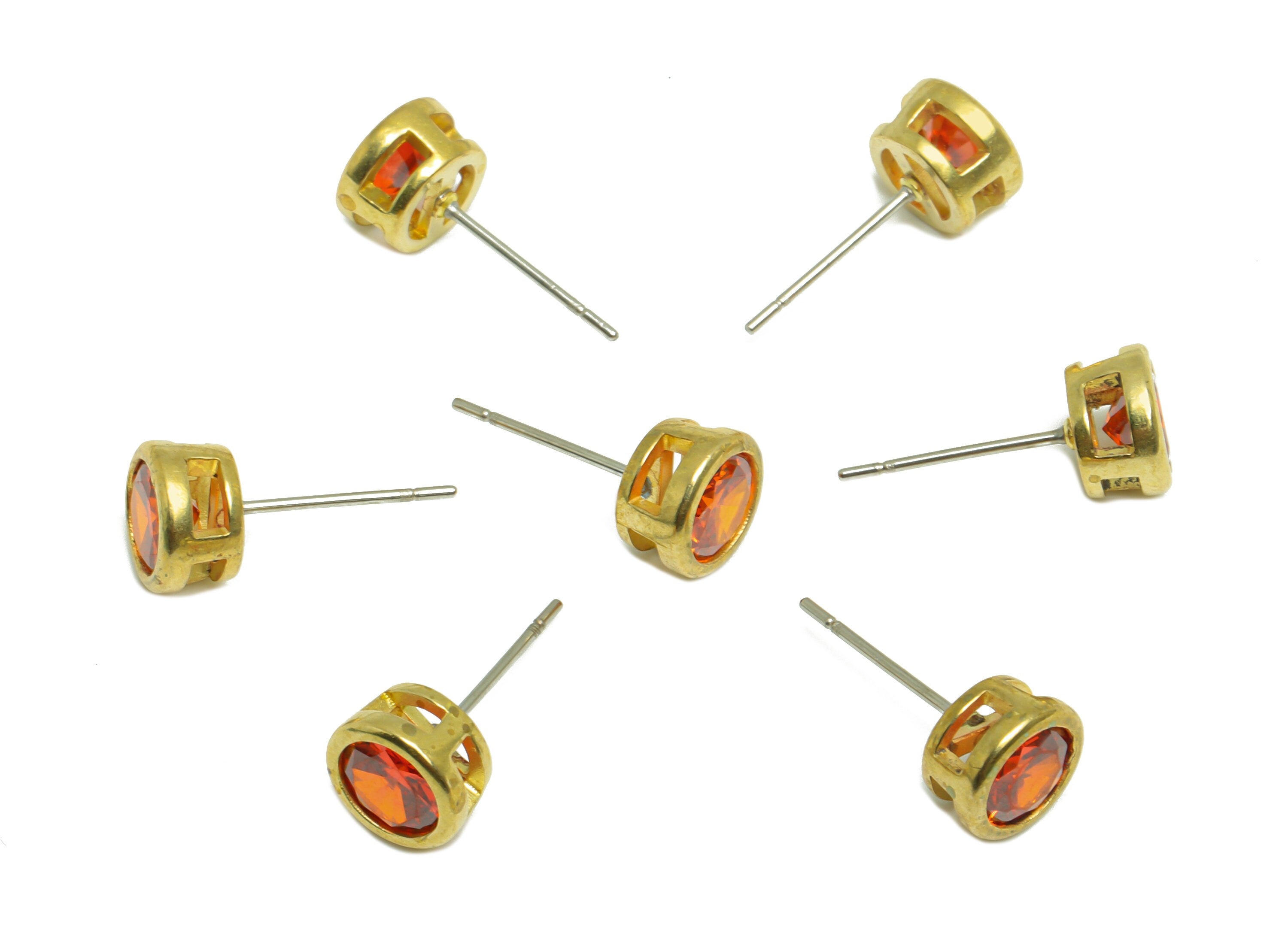 Light orange (CZ-11L)Zircon Earring Stud - Raw Brass Round CZ Earring Post - Cubic Zircon Earring Post - 16.6x7.68x5.5mm - PP9682J - DOMEDBAZAAR