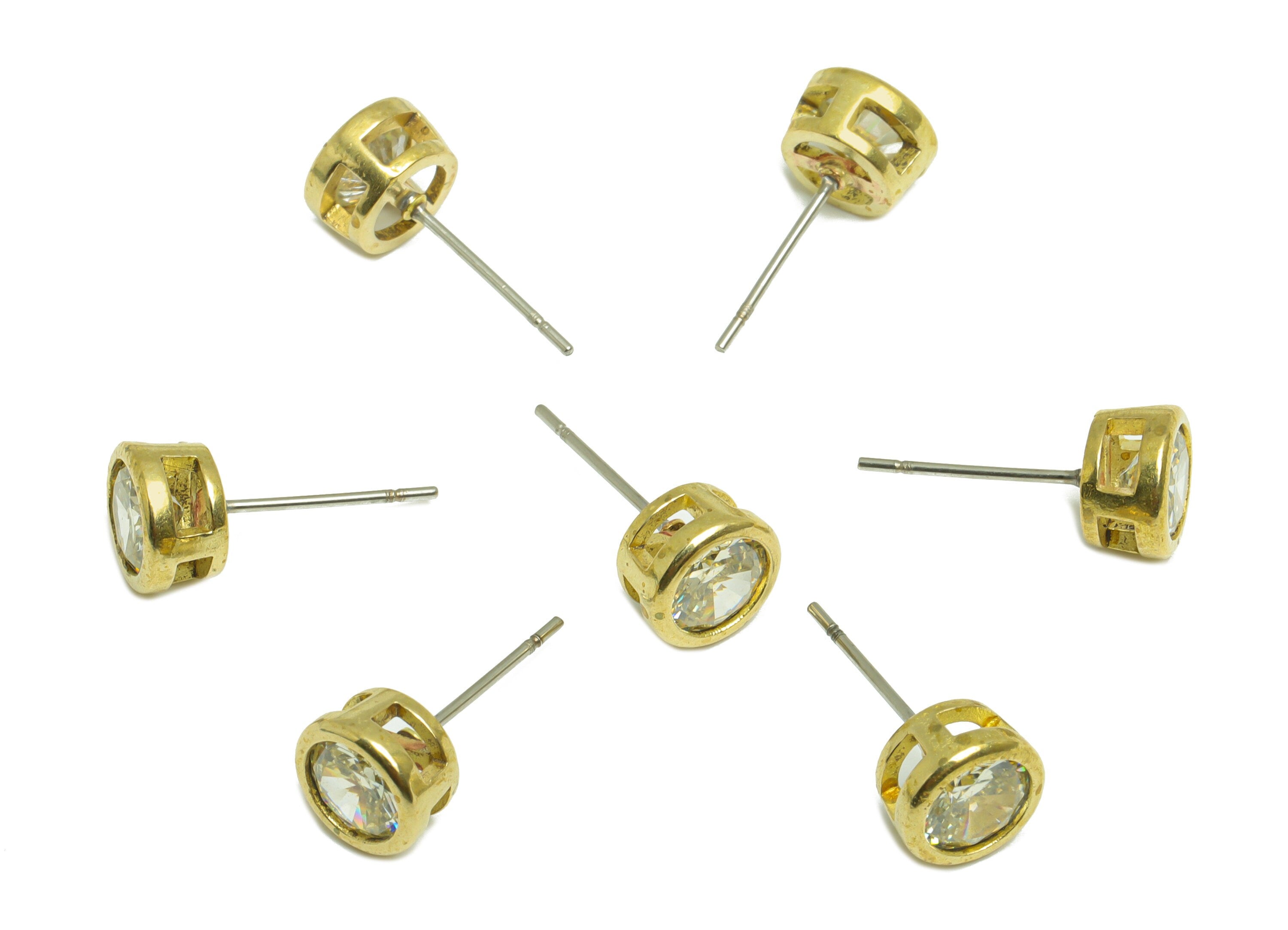 Lemon (CZ-03) Zircon Earring Stud - Raw Brass Round CZ Earring Post - Cubic Zircon Earring Post - 16.6x7.68x5.5mm - PP9682D - DOMEDBAZAAR