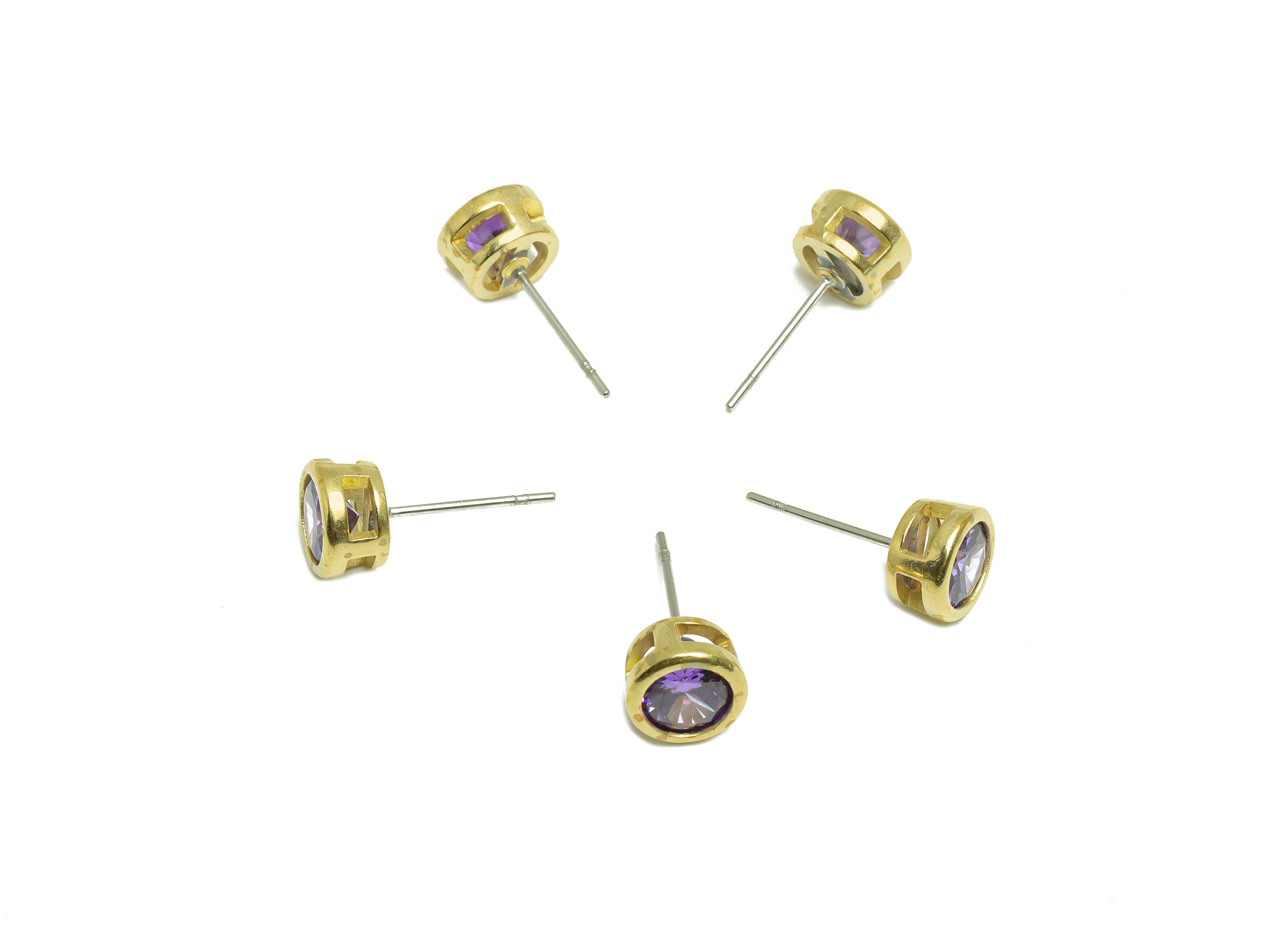 Violet (CZ-07) Zircon Earring Stud - Raw Brass Round Earring Post - Cubic Zircon Earring Post - 16.6x7.68x5.5mm - PP9682B - DOMEDBAZAAR