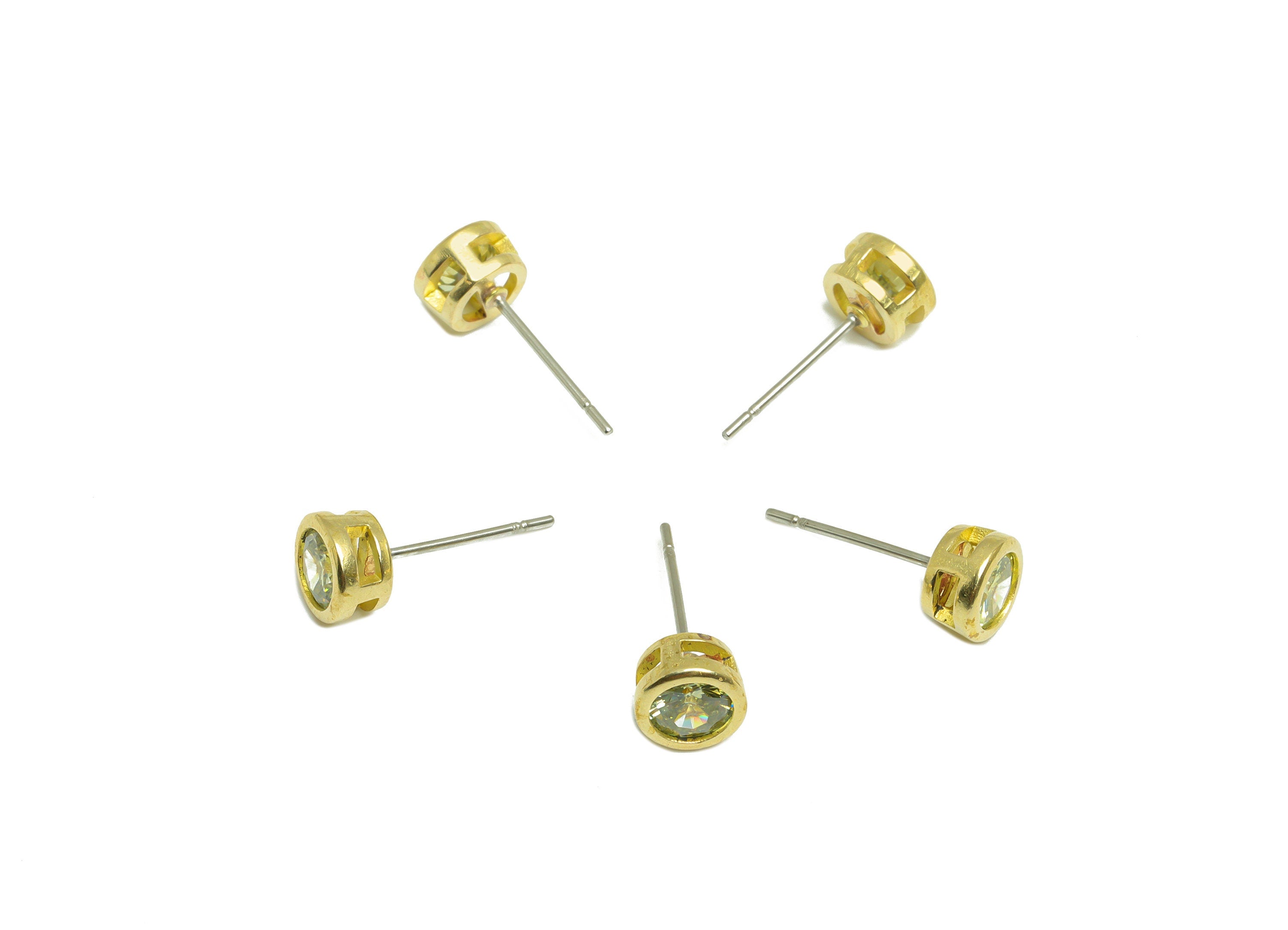 D-Peridot (CZ-16) Zircon Earring Stud - Raw Brass Minimalist CZ Earring Post - Cubic Zircon Earring Post - 16.04x6.6x4.4mm - PP9838A - DOMEDBAZAAR