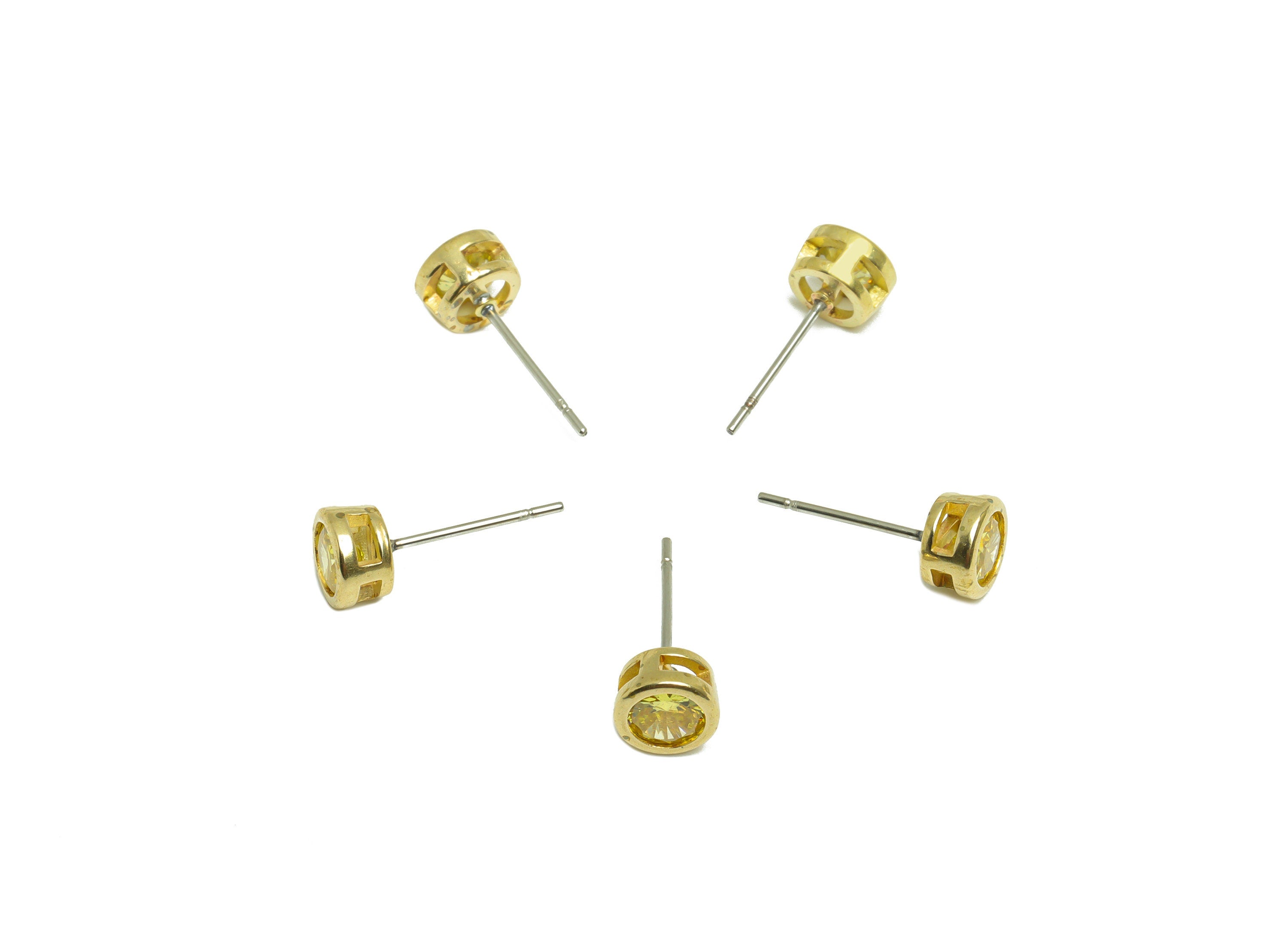 Golden (CZ-05) Zircon Earring Stud - Raw Brass Minimalist CZ Earring Post - Cubic Zircon Earring Post - 16.04x6.6x4.4mm - PP9838B - DOMEDBAZAAR