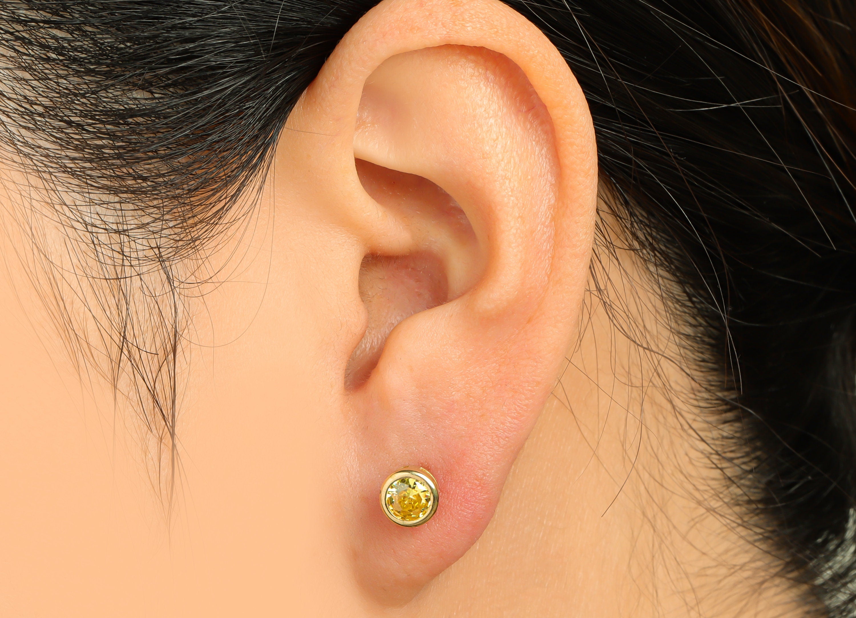 Golden (CZ-05) Zircon Earring Stud - Raw Brass Minimalist CZ Earring Post - Cubic Zircon Earring Post - 16.04x6.6x4.4mm - PP9838B - DOMEDBAZAAR
