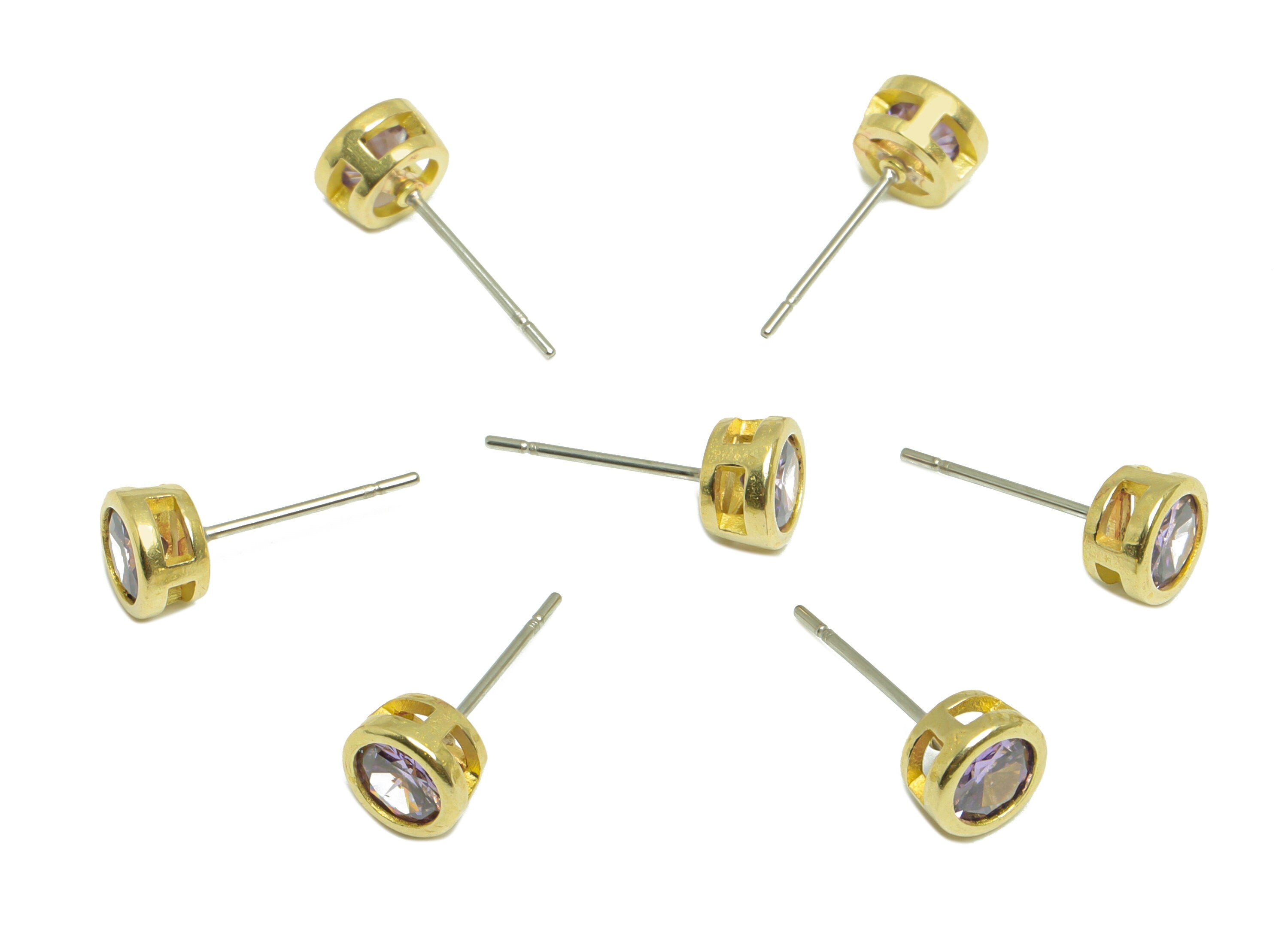 light Amethyst (CZ-09L) Zircon Earring Stud - Raw Brass Minimalist CZ Earring Post - Cubic Zircon Earring Post - 16.04x6.6x4.4mm - PP9838C - DOMEDBAZAAR