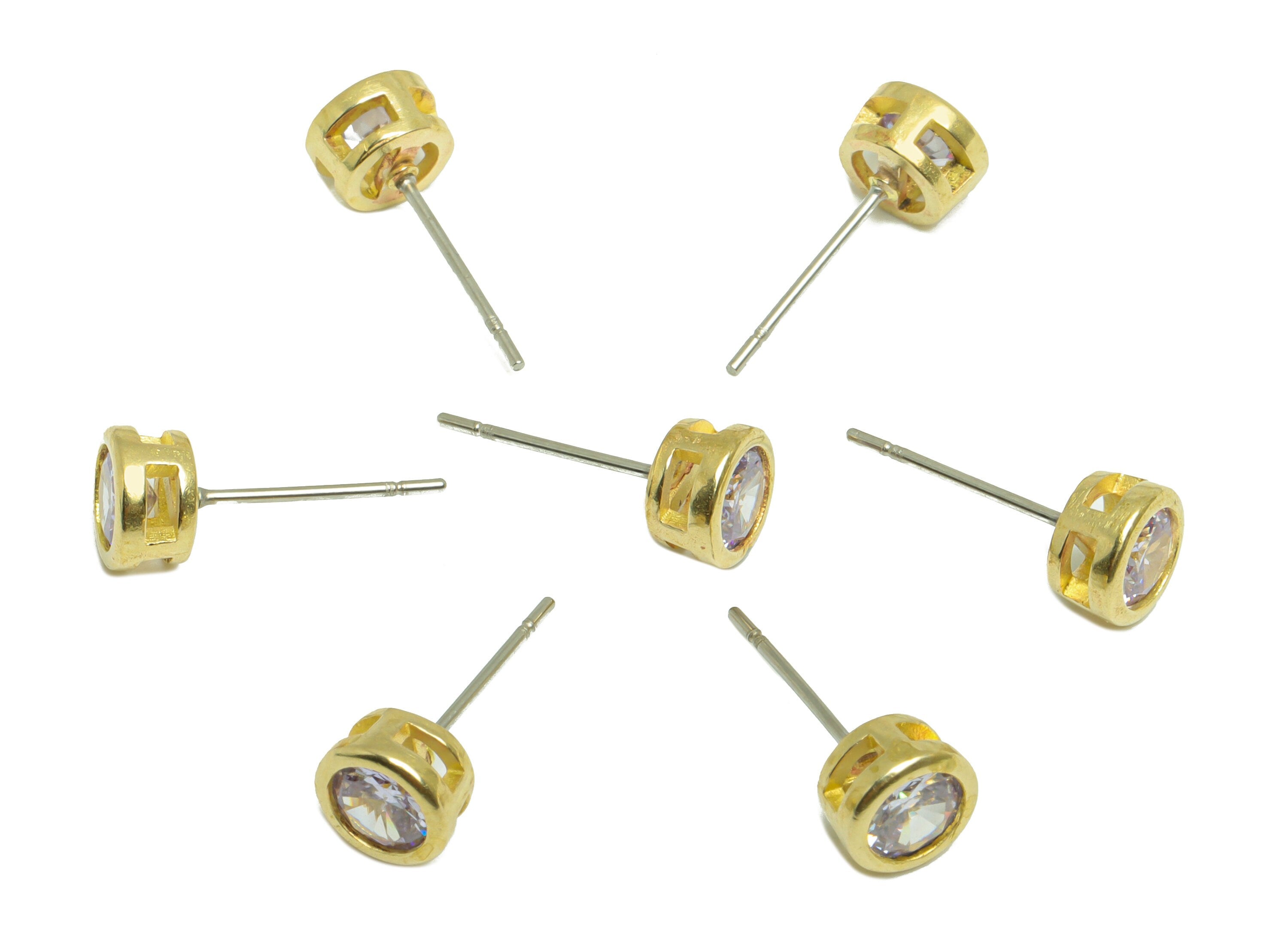 Lavenda (CZ-06) Zircon Earring Stud - Raw Brass Minimalist CZ Earring Post - Cubic Zircon Earring Post - 16.04x6.6x4.4mm - PP9838E - DOMEDBAZAAR