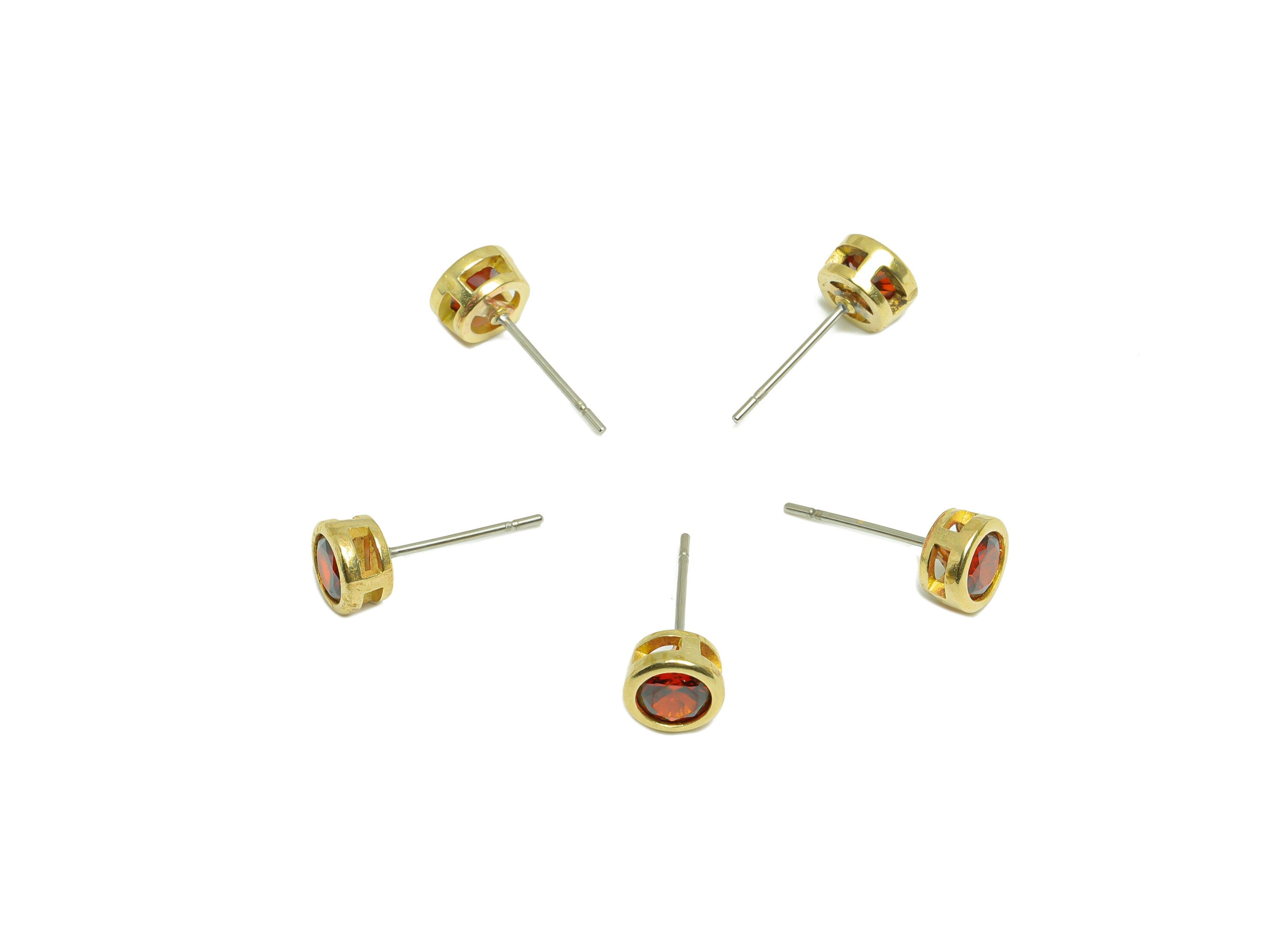 Deep Garnet (CZ-13D) Zircon Earring Stud - Raw Brass Minimalist CZ Earring Post - Cubic Zircon Earring Post - 16.04x6.6x4.4mm - PP9838D - DOMEDBAZAAR