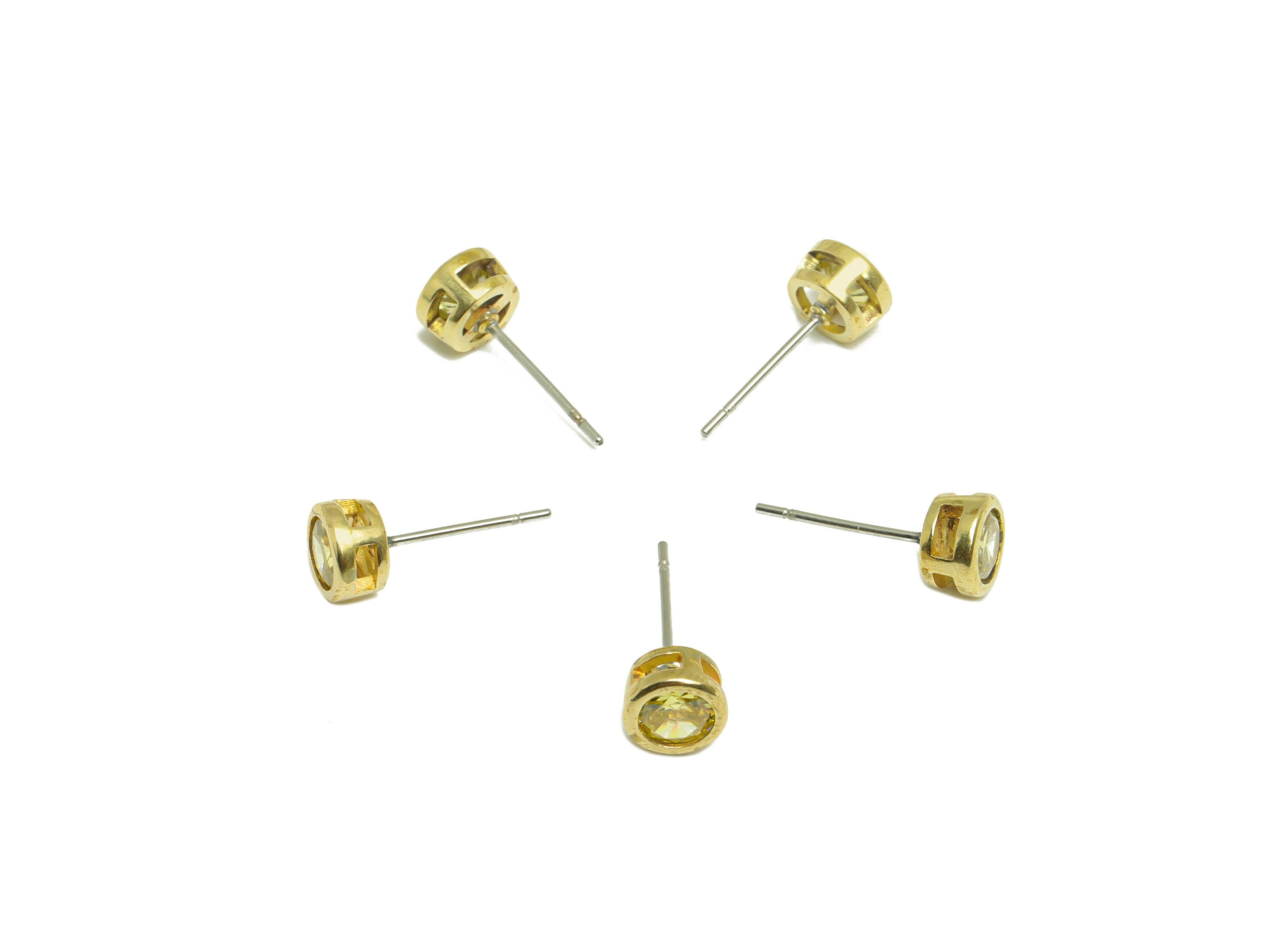 Yellow (CZ-04) Zircon Earring Stud - Raw Brass Minimalist CZ Earring Post - Cubic Zircon Earring Post - 16.04x6.6x4.4mm - PP9838G - DOMEDBAZAAR