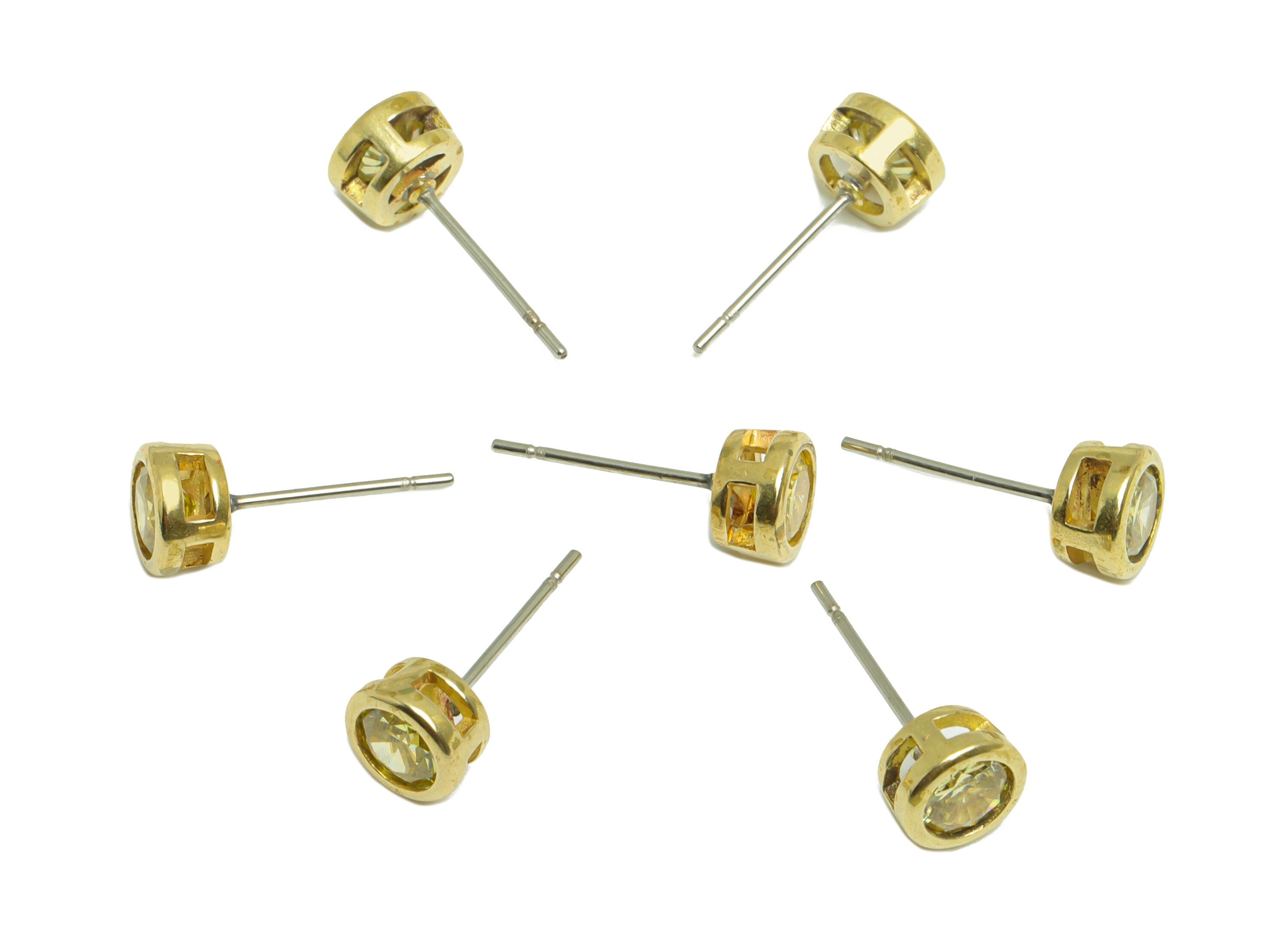Yellow (CZ-04) Zircon Earring Stud - Raw Brass Minimalist CZ Earring Post - Cubic Zircon Earring Post - 16.04x6.6x4.4mm - PP9838G - DOMEDBAZAAR