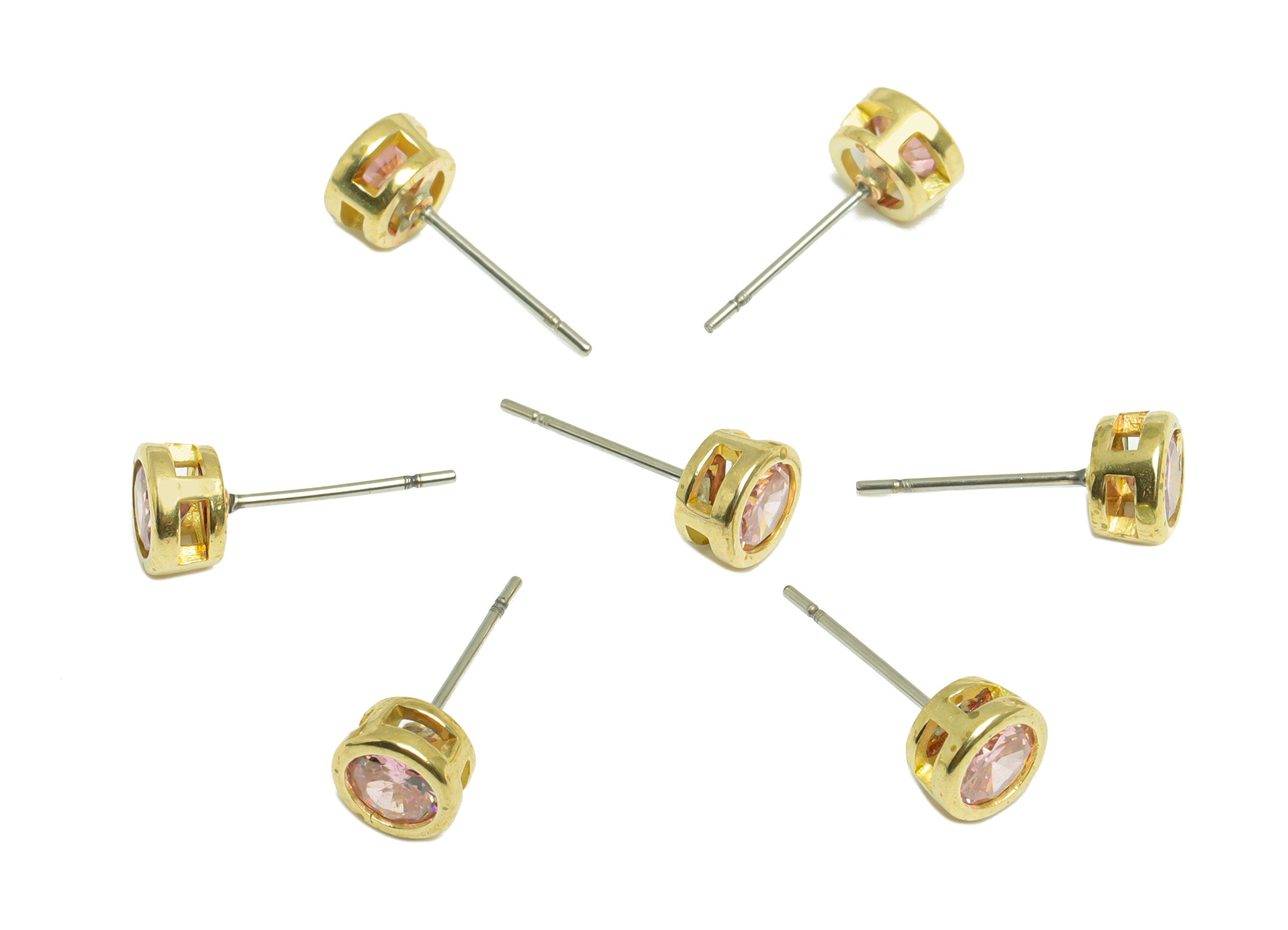 Pink (CZ-01) Zircon Earring Stud - Raw Brass Minimalist CZ Earring Post - Cubic Zircon Earring Post - 16.04x6.6x4.4mm - PP9838H - DOMEDBAZAAR