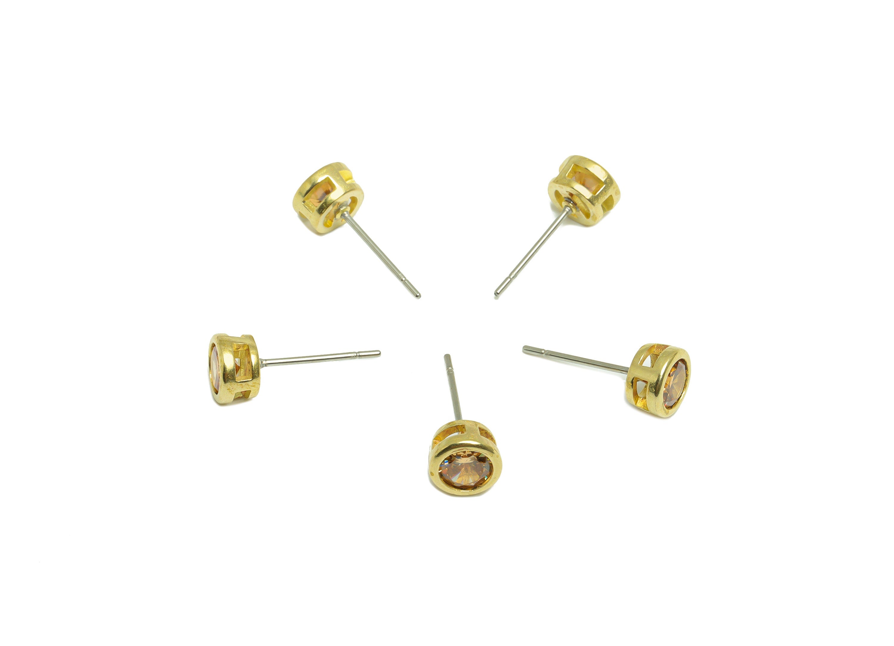 Deep Champagne (CZ-20) Zircon Earring Stud - Raw Brass Minimalist CZ Earring Post - Cubic Zircon Earring Post - 16.04x6.6x4.4mm - PP9838N - DOMEDBAZAAR