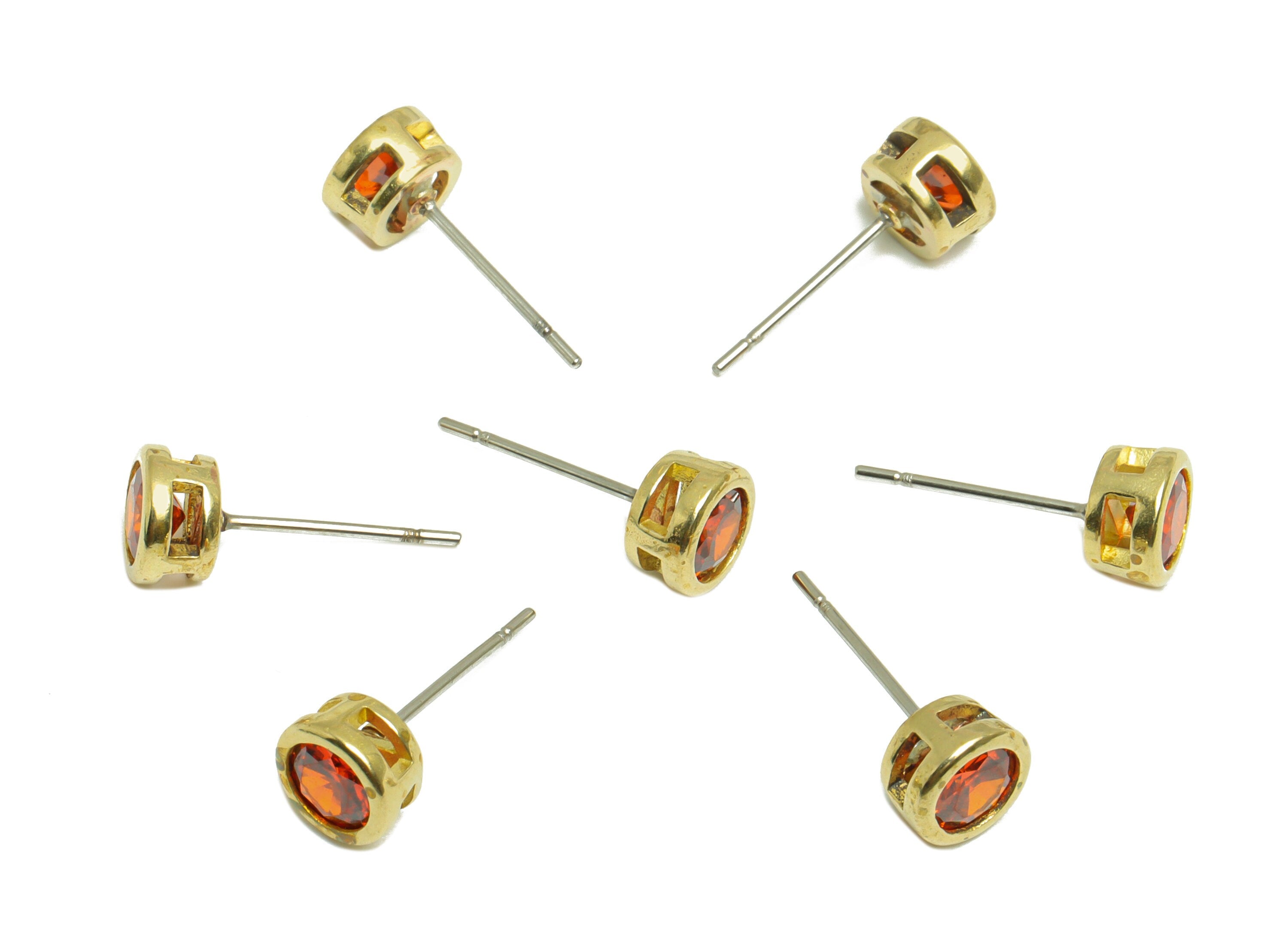 Orange (CZ-11) Zircon Earring Stud - Raw Brass Minimalist CZ Earring Post - Cubic Zircon Earring Post - 16.04x6.6x4.4mm - PP9838R - DOMEDBAZAAR