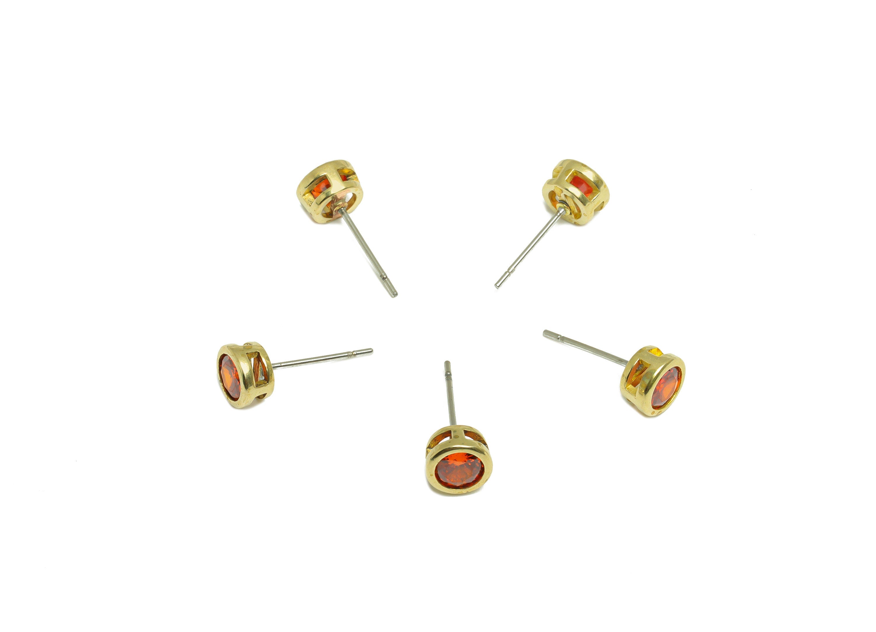 Light Orange (CZ-11L) Zircon Earring Stud - Raw Brass Minimalist CZ Earring Post - Cubic Zircon Earring Post - 16.04x6.6x4.4mm - PP9838T - DOMEDBAZAAR