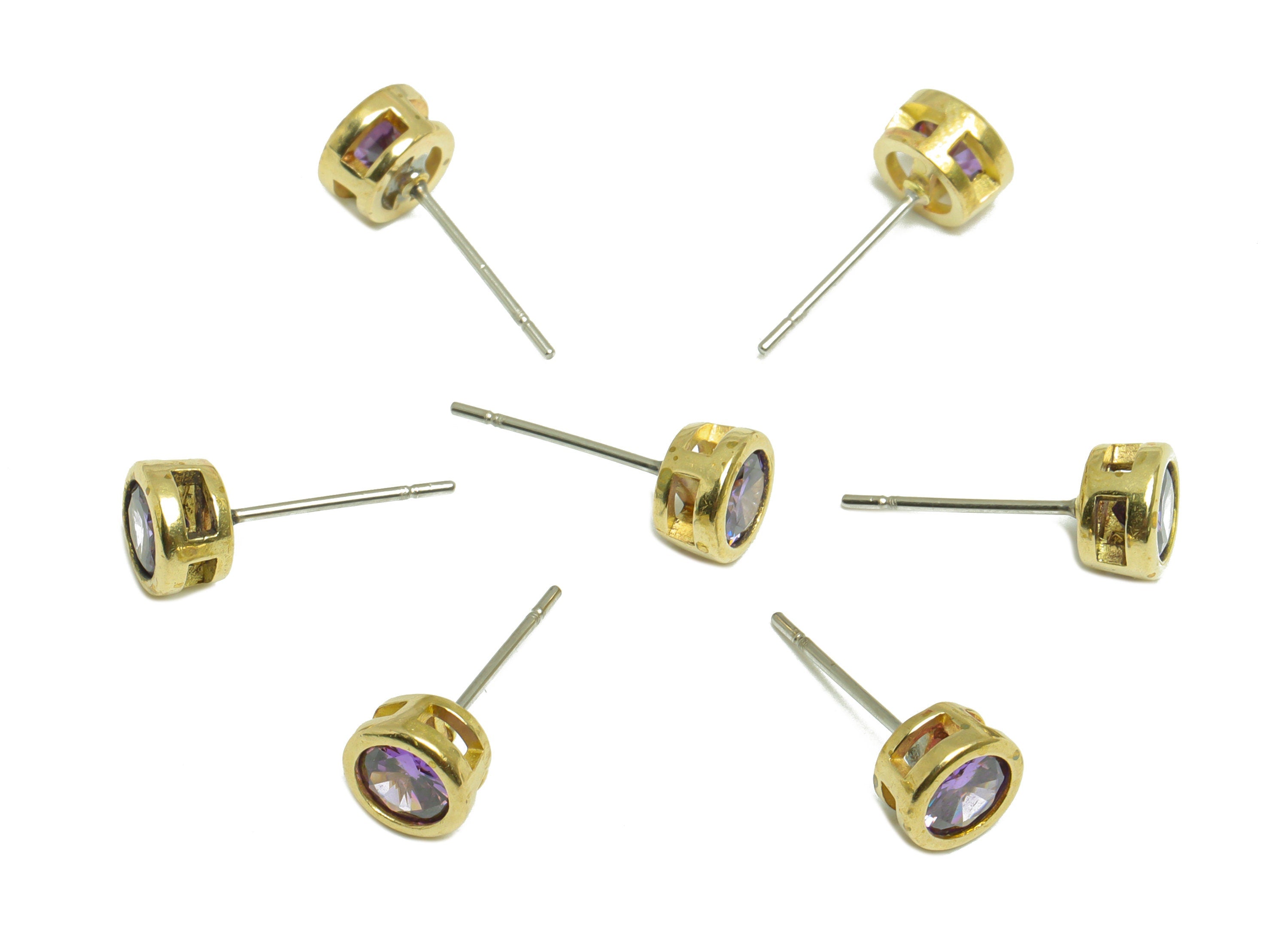 Deep Violet (CZ-08) Zircon Earring Stud - Raw Brass Minimalist CZ Earring Post - Cubic Zircon Earring Post - 16.04x6.6x4.4mm - PP9838U - DOMEDBAZAAR