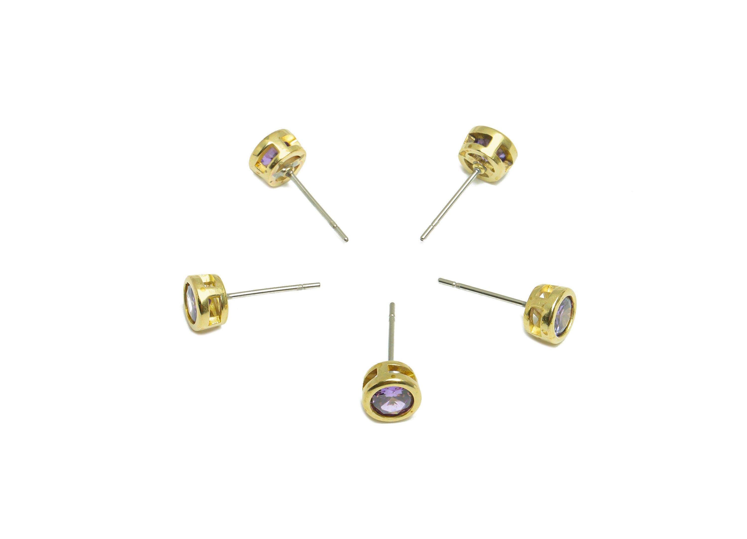 Violet (CZ-07)  Zircon Earring Stud - Raw Brass Minimalist CZ Earring Post - Cubic Zircon Earring Post - 16.04x6.6x4.4mm - PP9838V - DOMEDBAZAAR