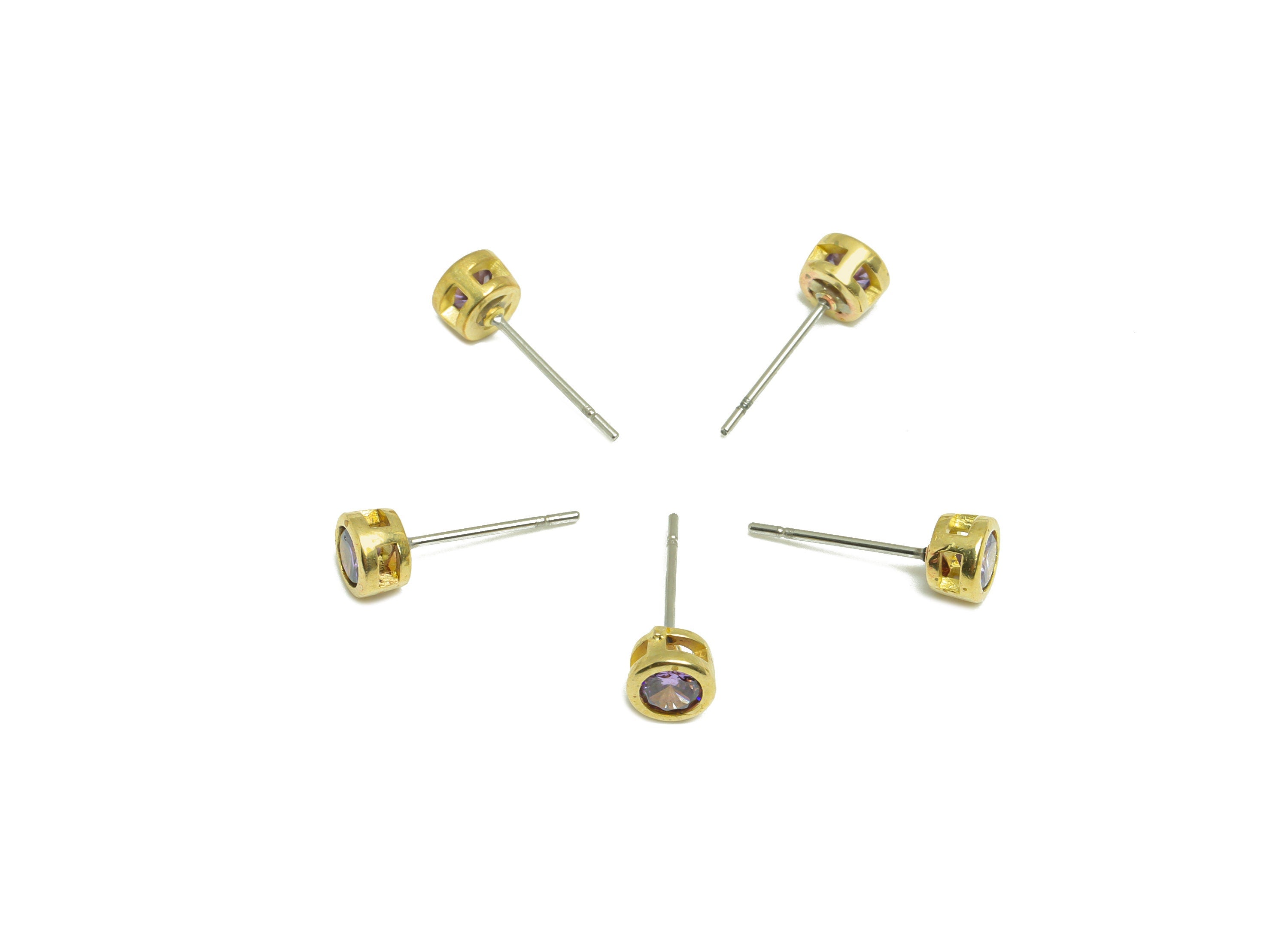 Light Amethyst (CZ-09L) Zircon Earring Stud - Raw Brass Minimalist CZ Earring Post - Cubic Zircon Earring Post - 15.6x5.4x3.5mm - PP9825C - DOMEDBAZAAR