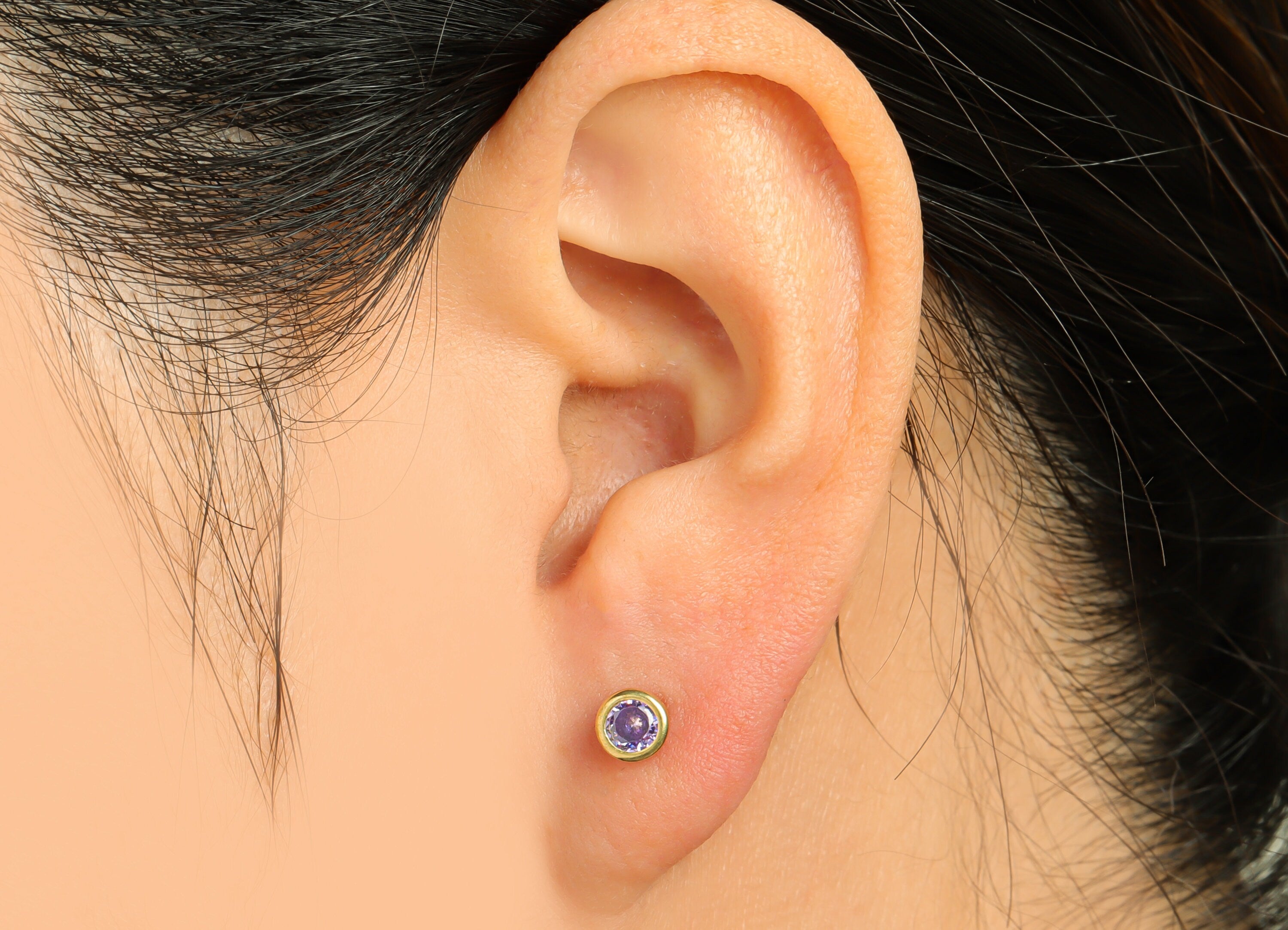 Vioet (CZ-07) Zircon Earring Stud - Raw Brass Minimalist CZ Earring Post - Cubic Zircon Earring Post - 15.6x5.4x3.5mm - PP9825E - DOMEDBAZAAR