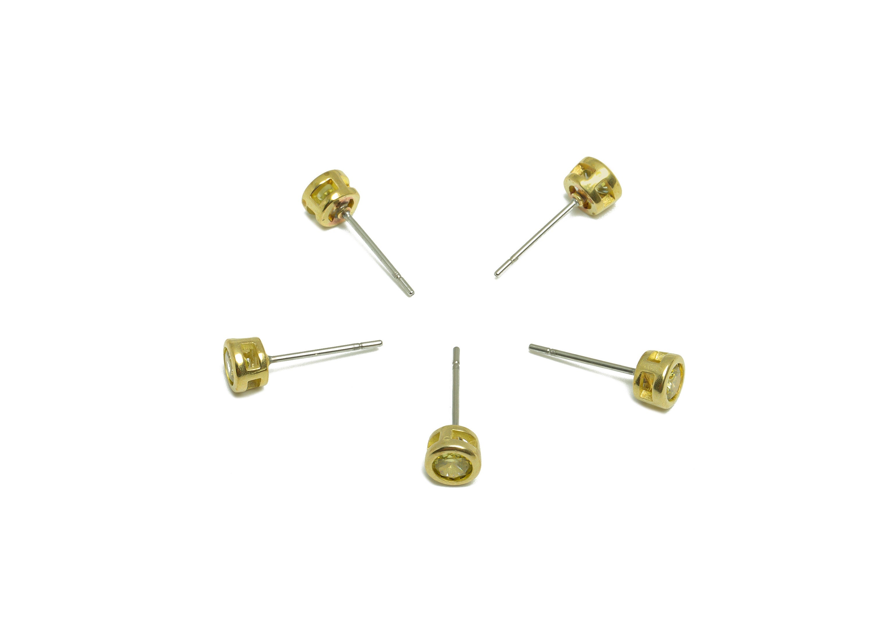 Gloden (CZ-05) Zircon Earring Stud - Raw Brass Minimalist CZ Earring Post - Cubic Zircon Earring Post - 15.6x5.4x3.5mm - PP9825J - DOMEDBAZAAR