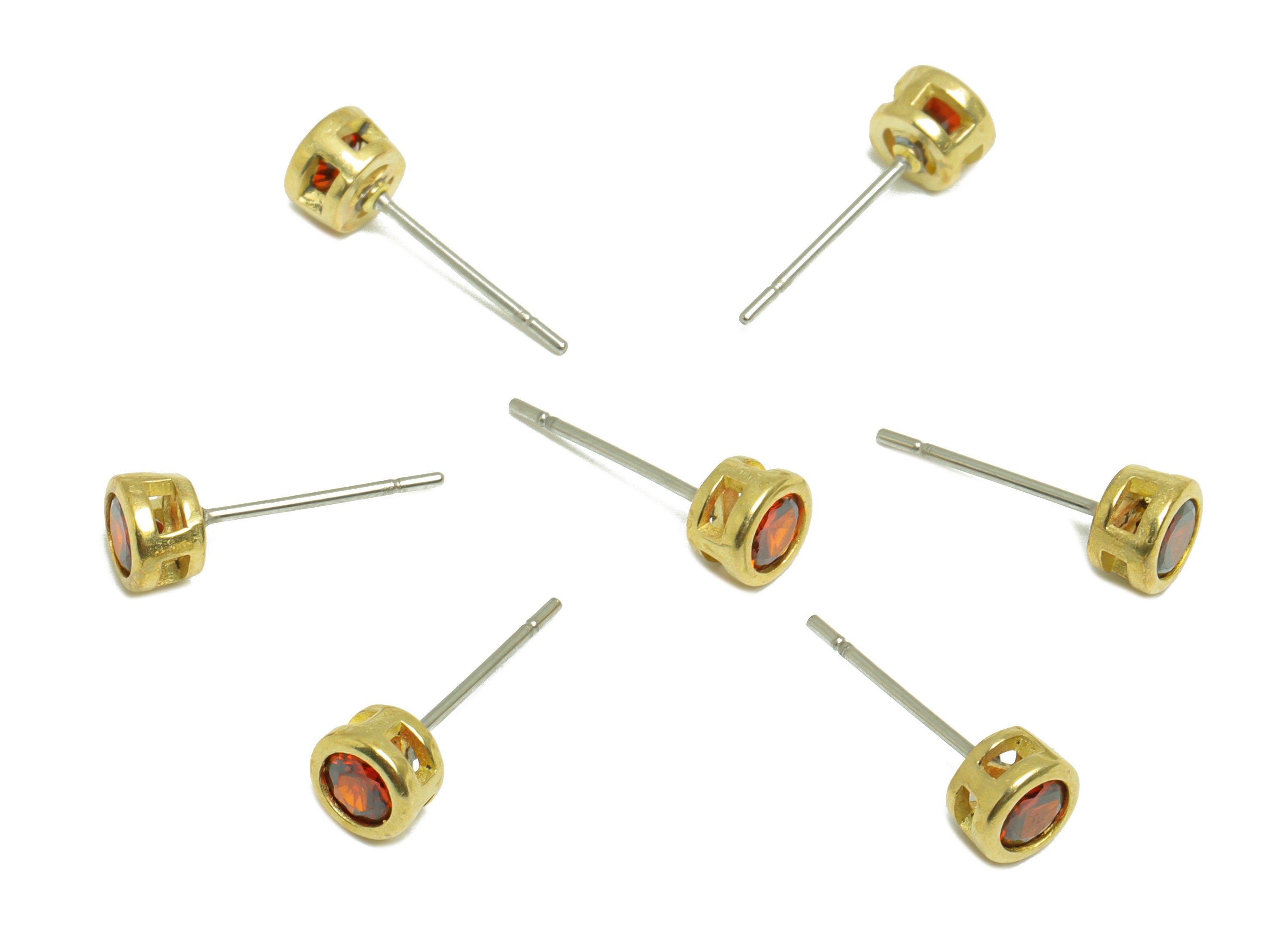 Deep Garnet (CZ-13D) Zircon Earring Stud - Raw Brass Minimalist CZ Earring Post - Cubic Zircon Earring Post - 15.6x5.4x3.5mm - PP9825M - DOMEDBAZAAR