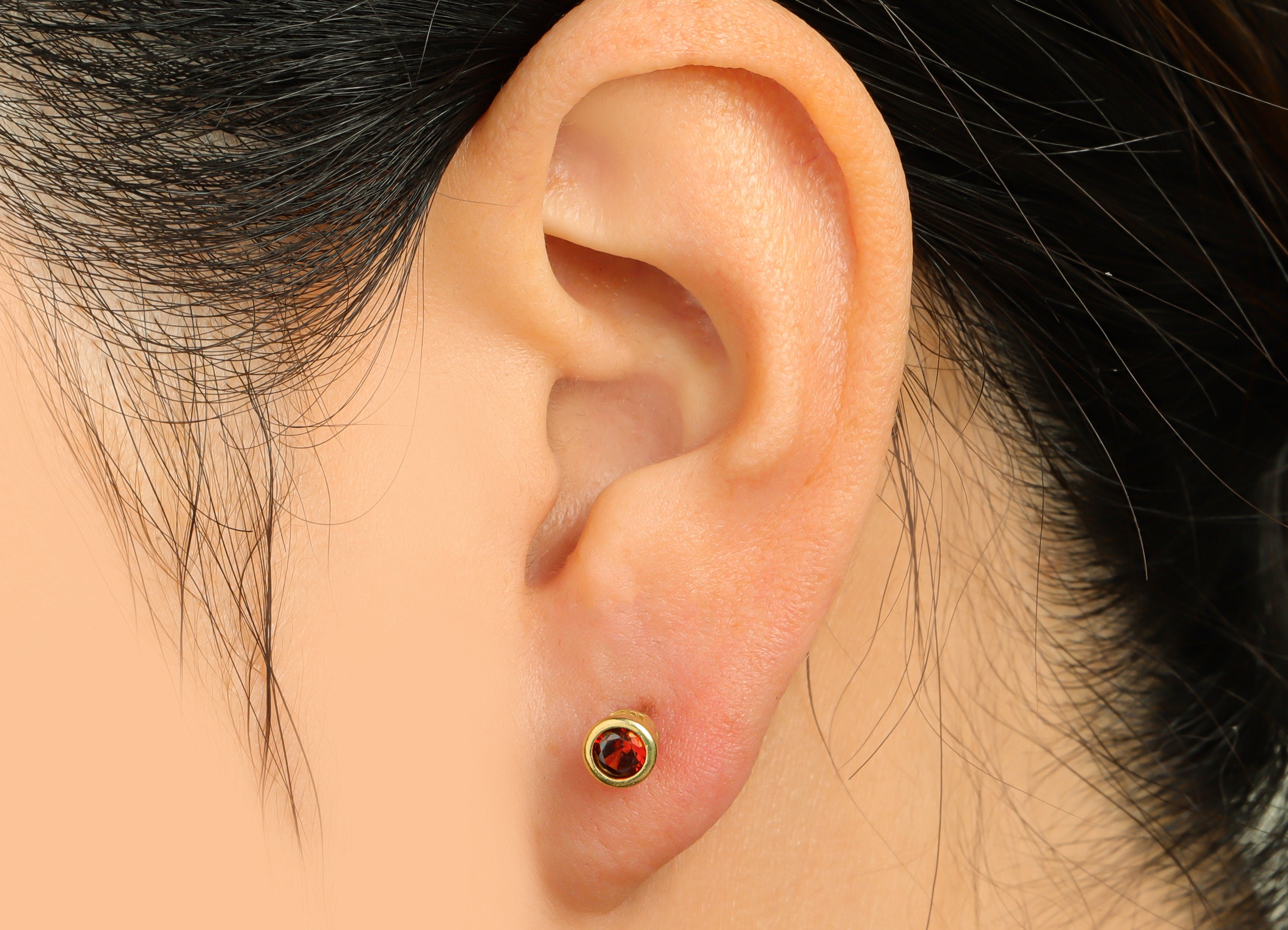 Deep Garnet (CZ-13D) Zircon Earring Stud - Raw Brass Minimalist CZ Earring Post - Cubic Zircon Earring Post - 15.6x5.4x3.5mm - PP9825M - DOMEDBAZAAR