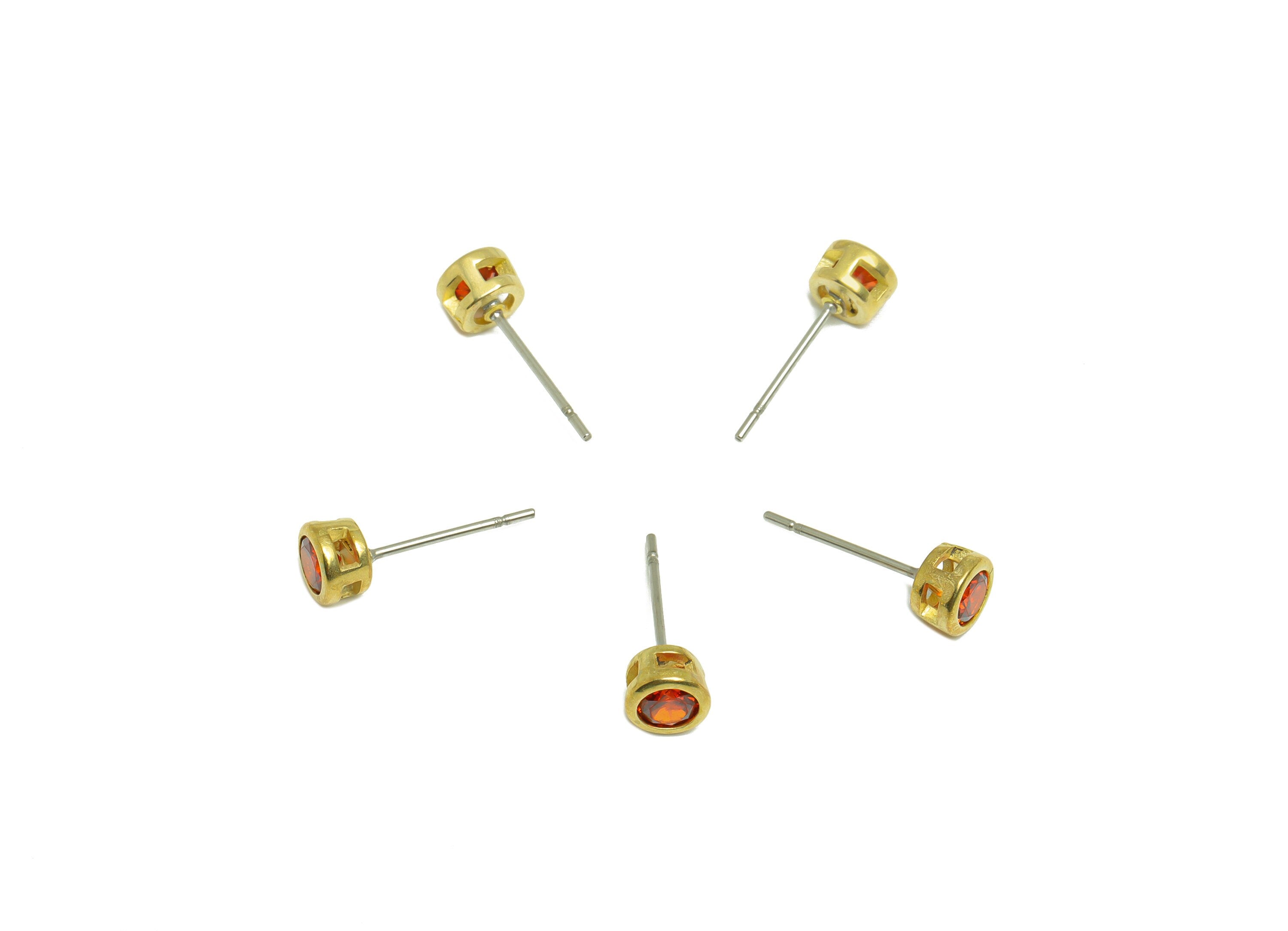 Orange red (CZ-12) Zircon Earring Stud - Raw Brass Minimalist CZ Earring Post - Cubic Zircon Earring Post - 15.6x5.4x3.5mm - PP9825S - DOMEDBAZAAR
