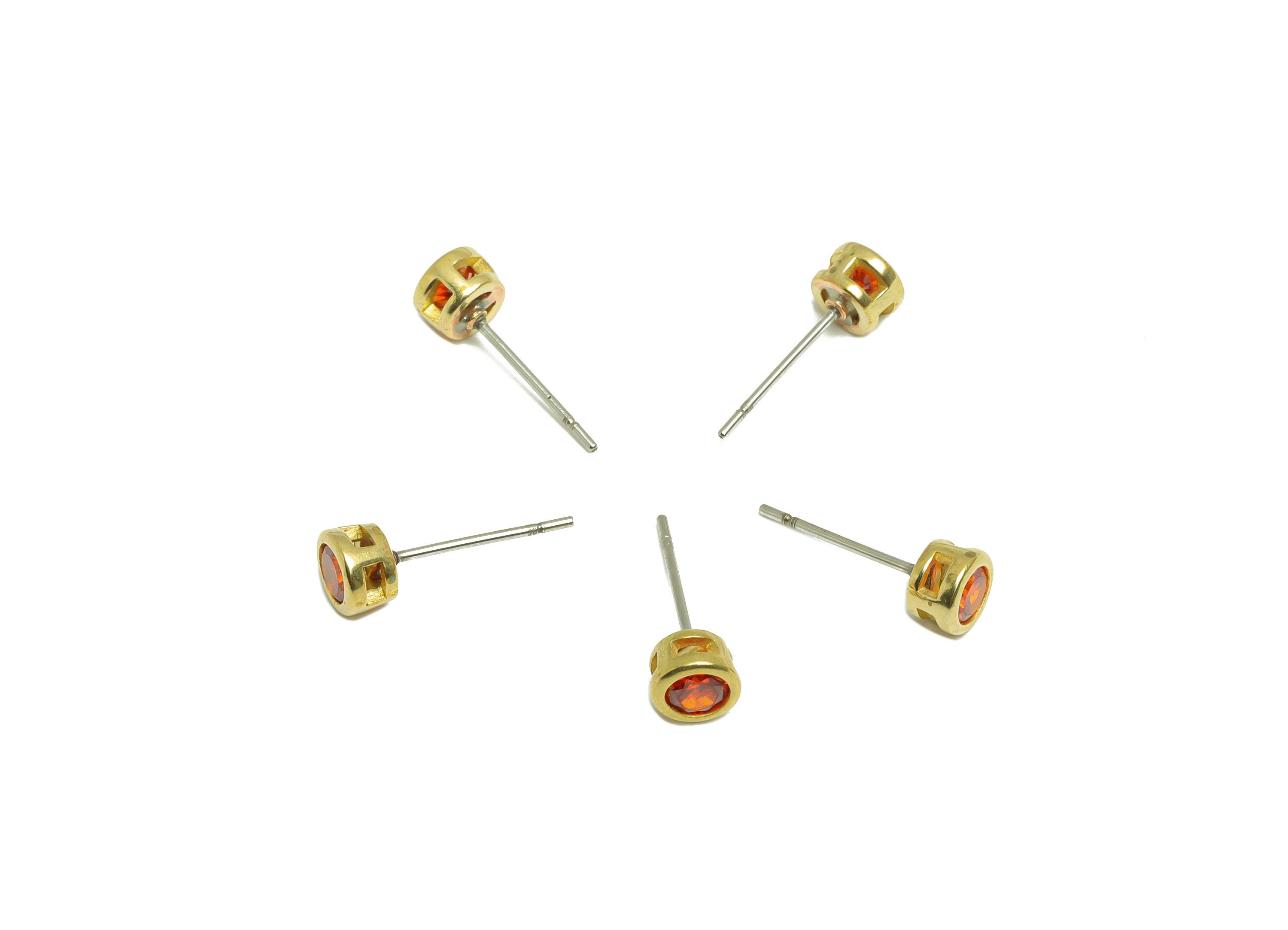 Light Orange (CZ-11L)  Zircon Earring Stud - Raw Brass Minimalist CZ Earring Post - Cubic Zircon Earring Post - 15.6x5.4x3.5mm - PP9825U - DOMEDBAZAAR