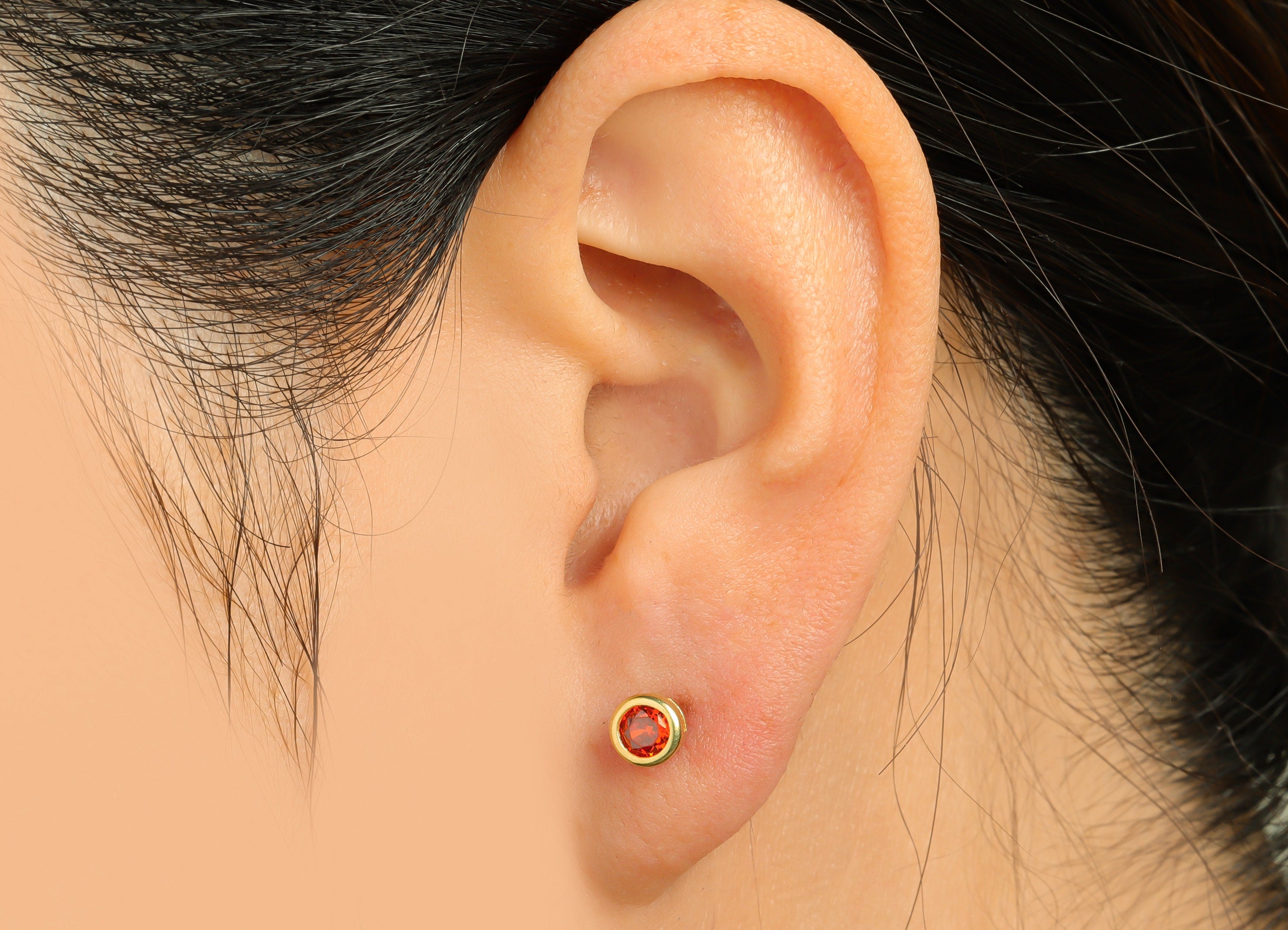 Light Orange (CZ-11L)  Zircon Earring Stud - Raw Brass Minimalist CZ Earring Post - Cubic Zircon Earring Post - 15.6x5.4x3.5mm - PP9825U - DOMEDBAZAAR