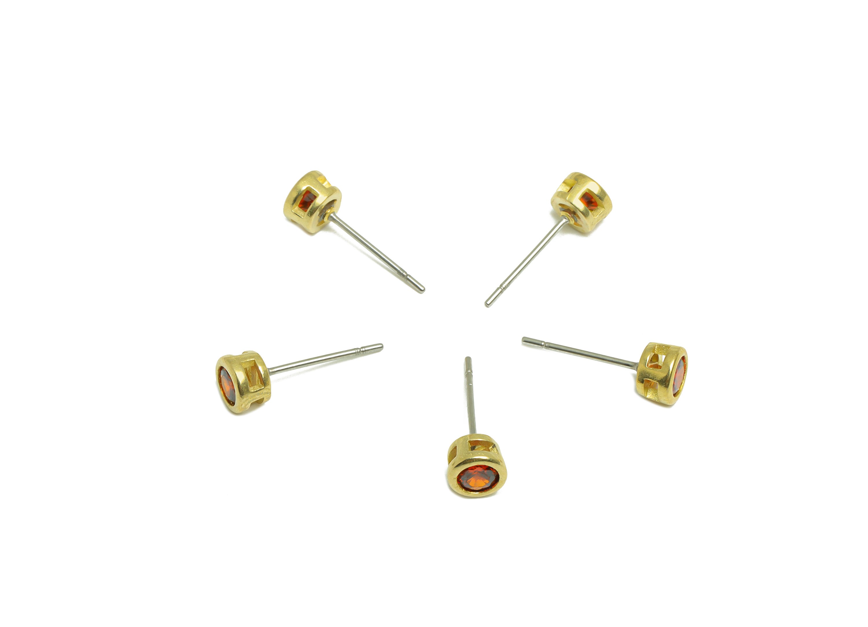 Garnet (CZ-13) Zircon Earring Stud - Raw Brass Minimalist CZ Earring Post - Cubic Zircon Earring Post - 15.6x5.4x3.5mm - PP9825Y - DOMEDBAZAAR