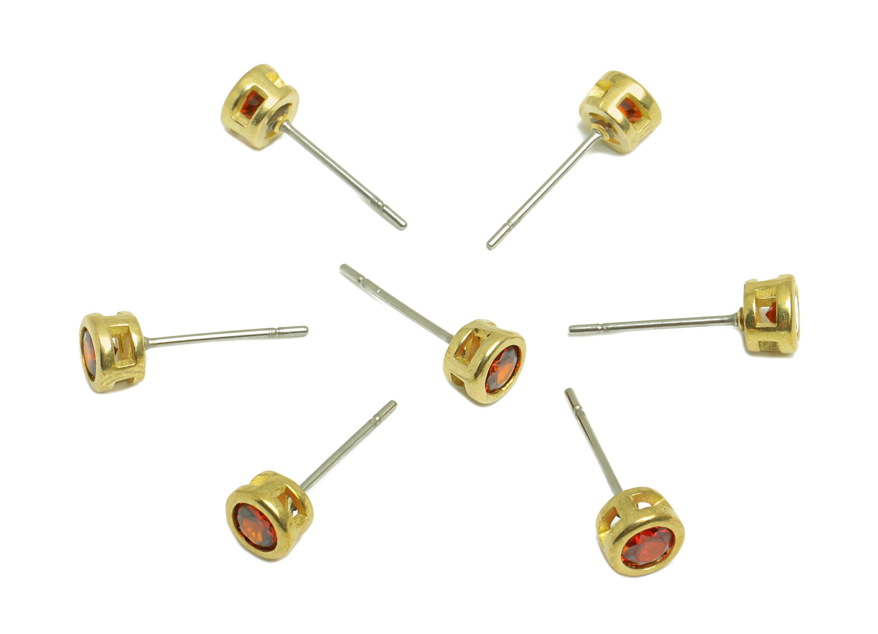 Garnet (CZ-13) Zircon Earring Stud - Raw Brass Minimalist CZ Earring Post - Cubic Zircon Earring Post - 15.6x5.4x3.5mm - PP9825Y - DOMEDBAZAAR