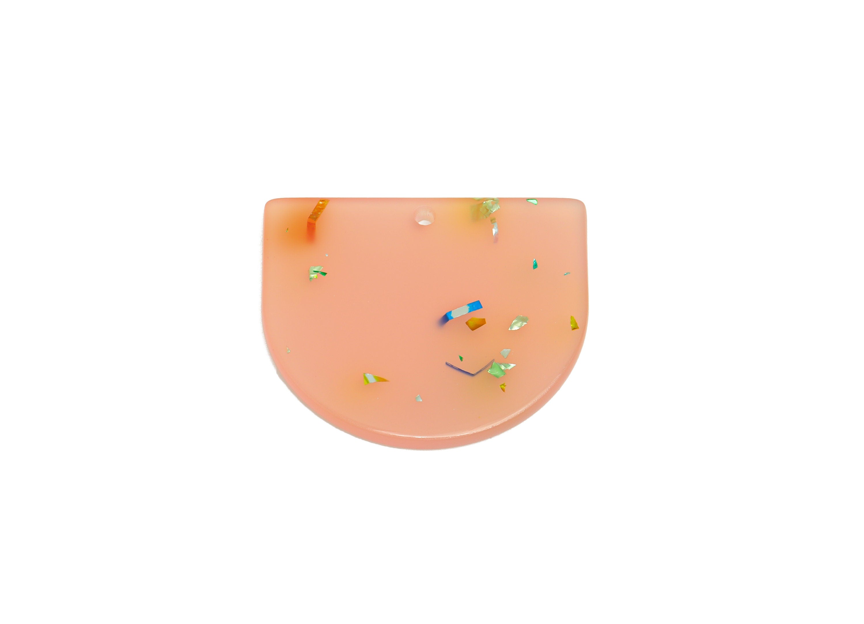 Acrylic D Earring Charms - Acrylic Pink Domed Pendant - Rainbow Foil & Confetti Earring - Color Code: A1015 - 33.48x29x2mm - AC1094-A1015 - DOMEDBAZAAR