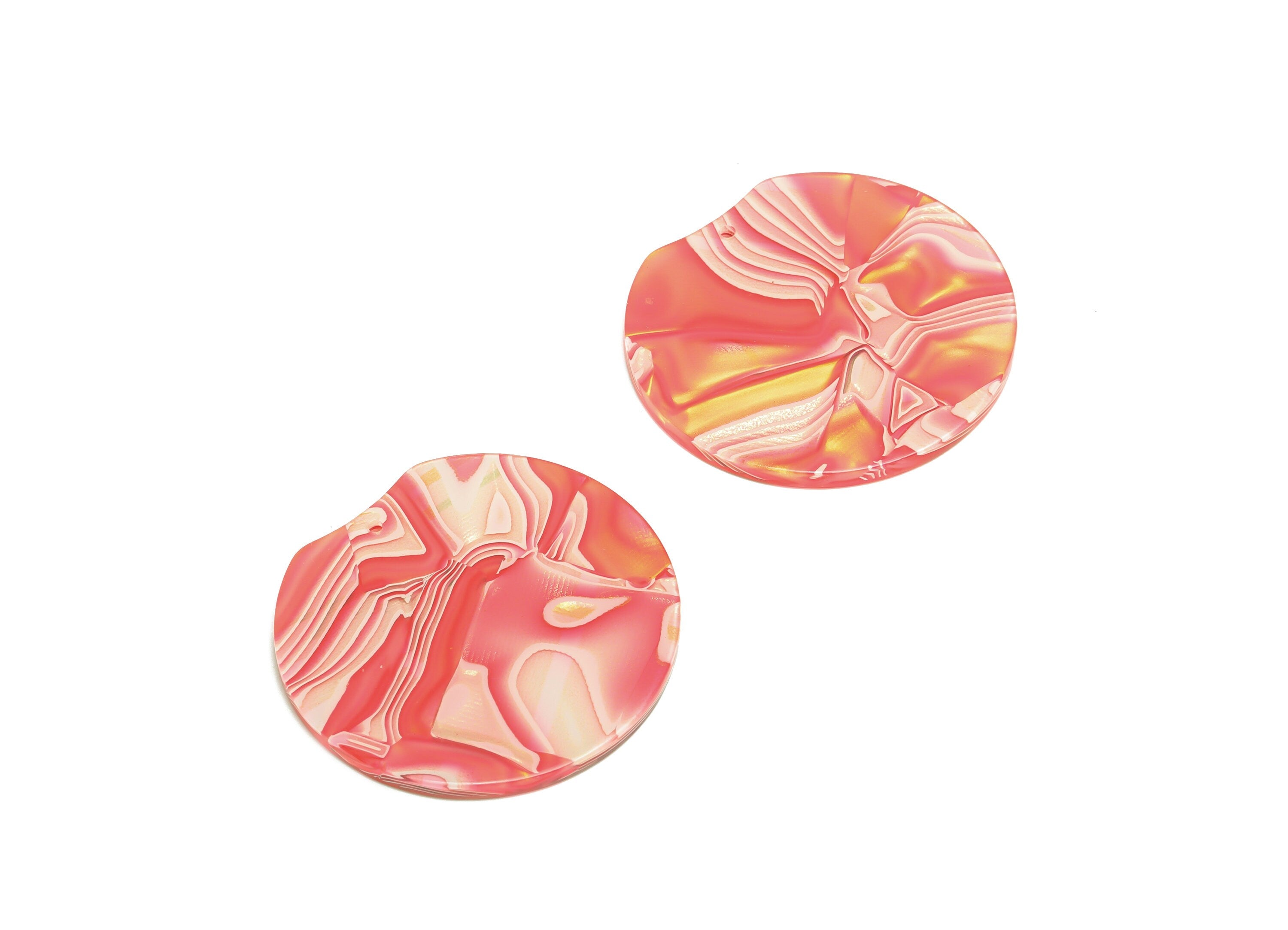 Acrylic Round Charms - Circle Earrings and Pendant - Missing Corner Pink Earring Charm - Color Code:A1031 - 36.77x34.65x2.36mm - AC2625 - DOMEDBAZAAR