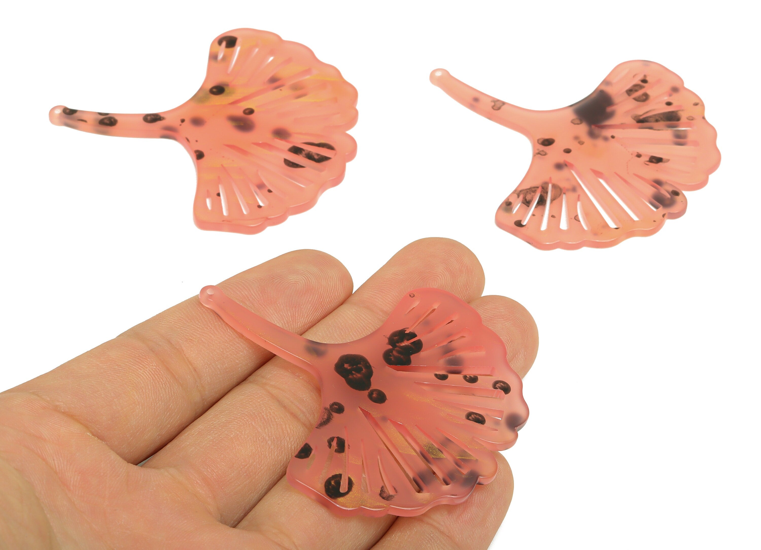Acrylic Ginkgo Charms - Acrylic Pink Leaf Earrings and Pendant - Earring Findings - Color Code:A1014 - 61.7x55.79x2.5mm - AC1719-A1014 - DOMEDBAZAAR