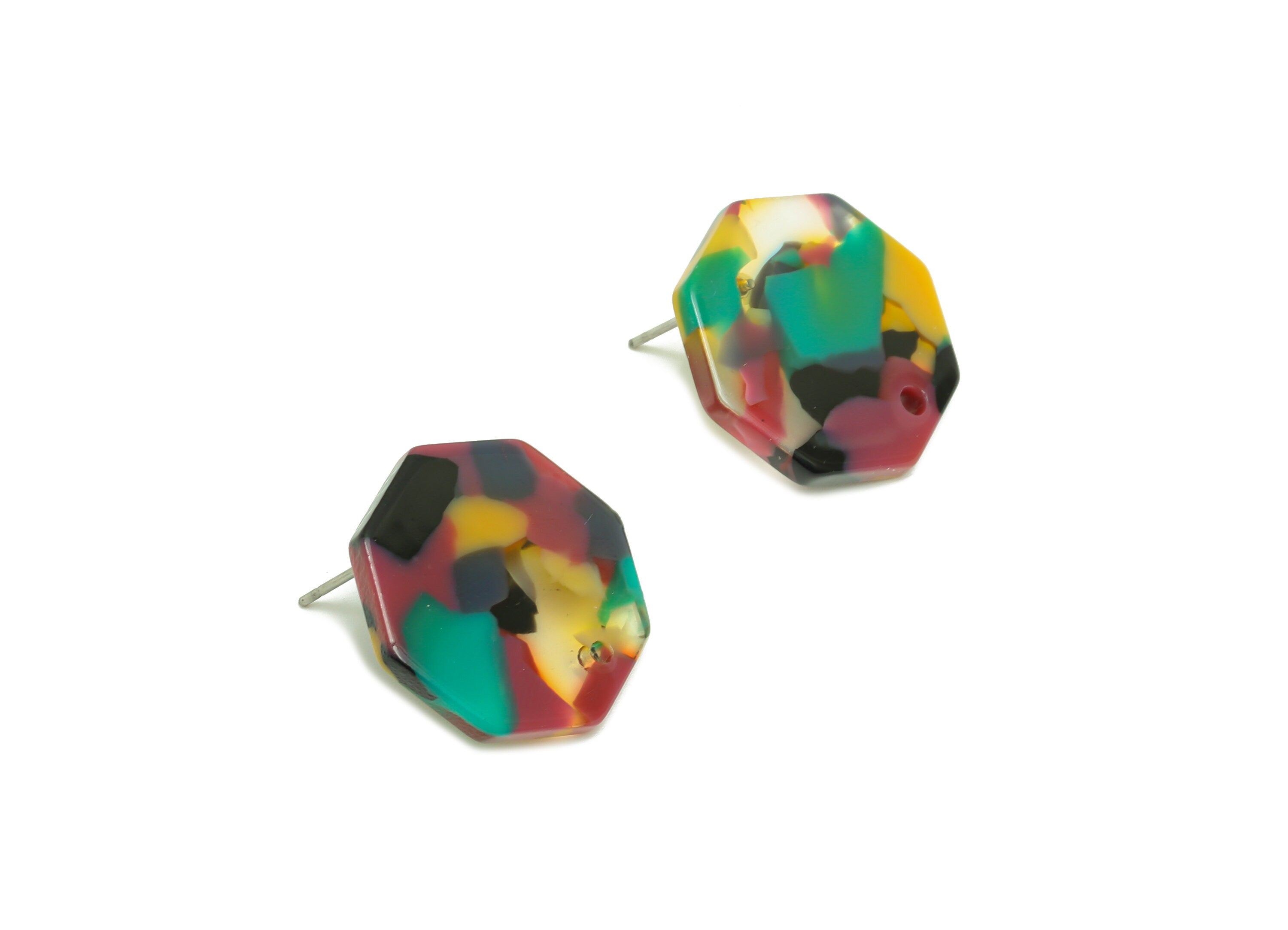 Acrylic Octagon Earring Stud - Octagon Earrings Rainbow Post - Geometry Earring Post - Jewelry Supplies - Color Code:A715 -19x19x2mm- AC2629 - DOMEDBAZAAR