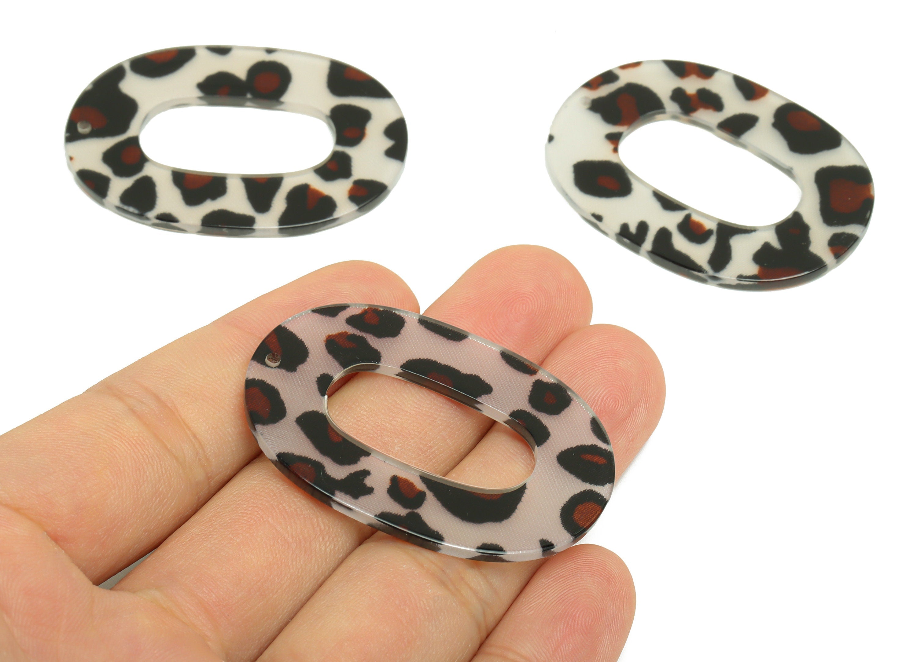 Acrylic Oval Charms - Oval Earrings and Pendant - Geometry Leopard Print Oval Earring Charm- Color Code:A1036 - 46.84x34x2mm - AC2618-A1036 - DOMEDBAZAAR