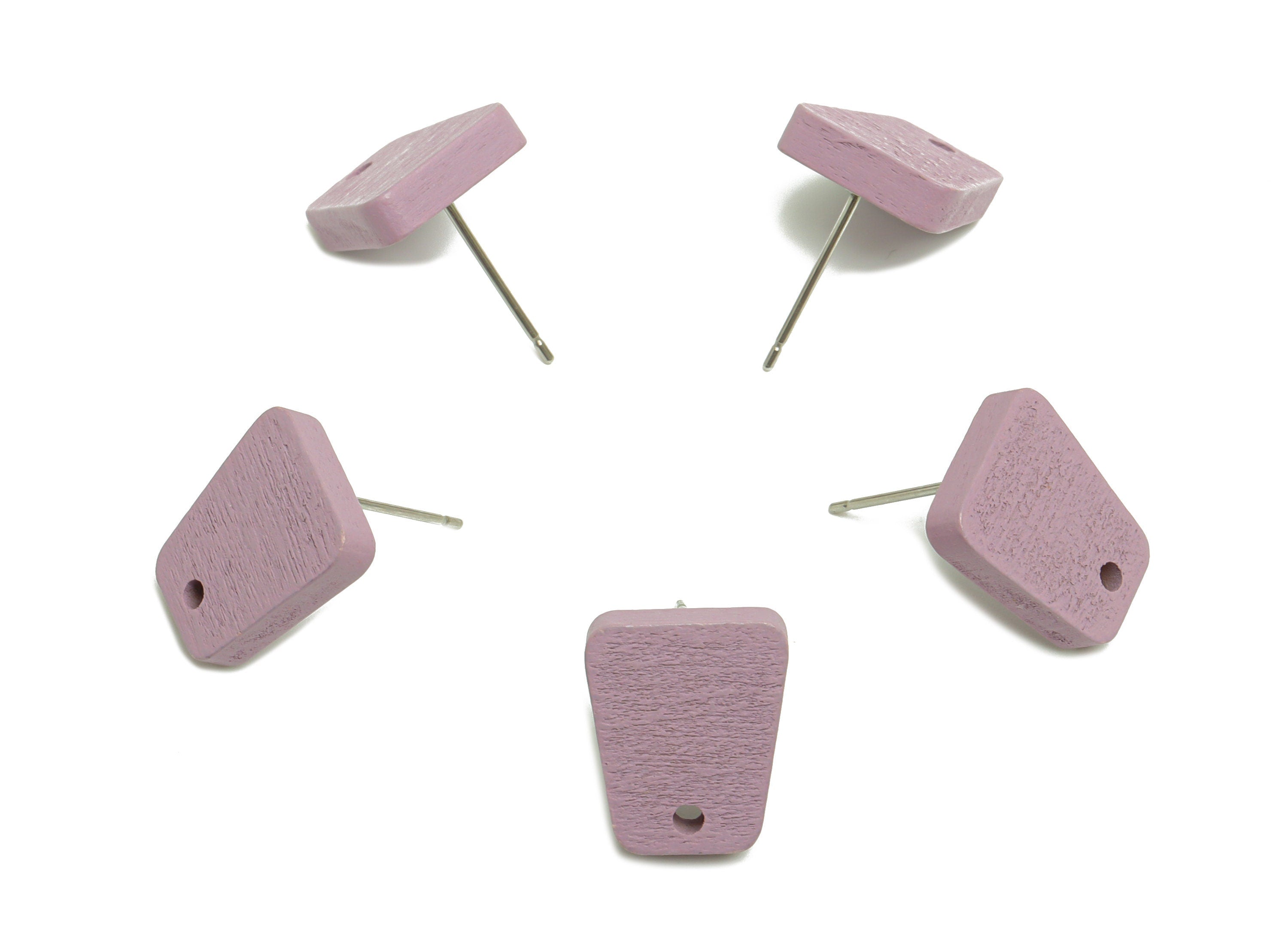 Hemu Wood Trapezoid Earring Stud - Purple Trapezium Earring Post - Stainless Steel Stud - Earring Finding - 14.02x11.53x3.3mm - BB1279D - DOMEDBAZAAR