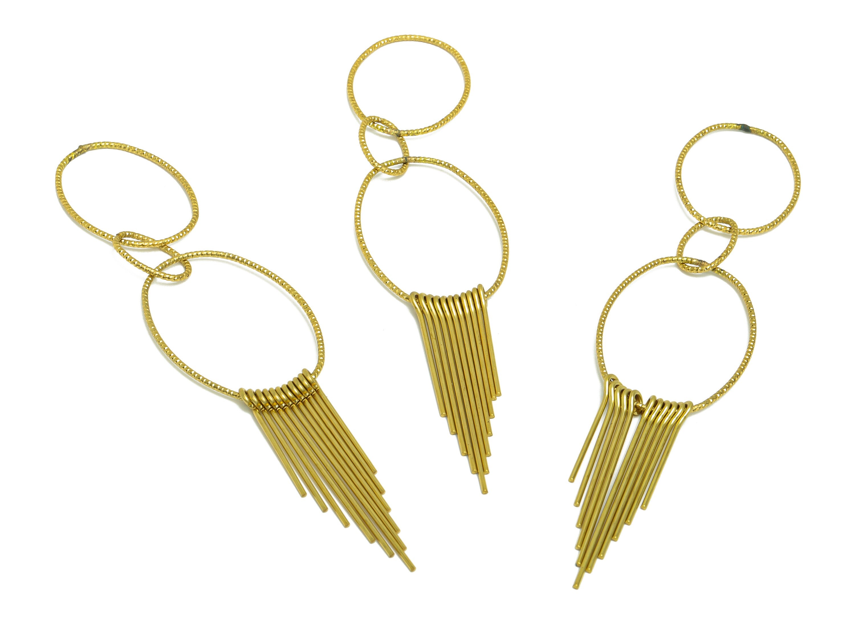 Brass Wire Tassel Earring Charm - Interlock Wire Earring Charm - Textured Fringe Oval Earring Tassel - Dangle Charm - 112x34x2mm - PP10152 - DOMEDBAZAAR