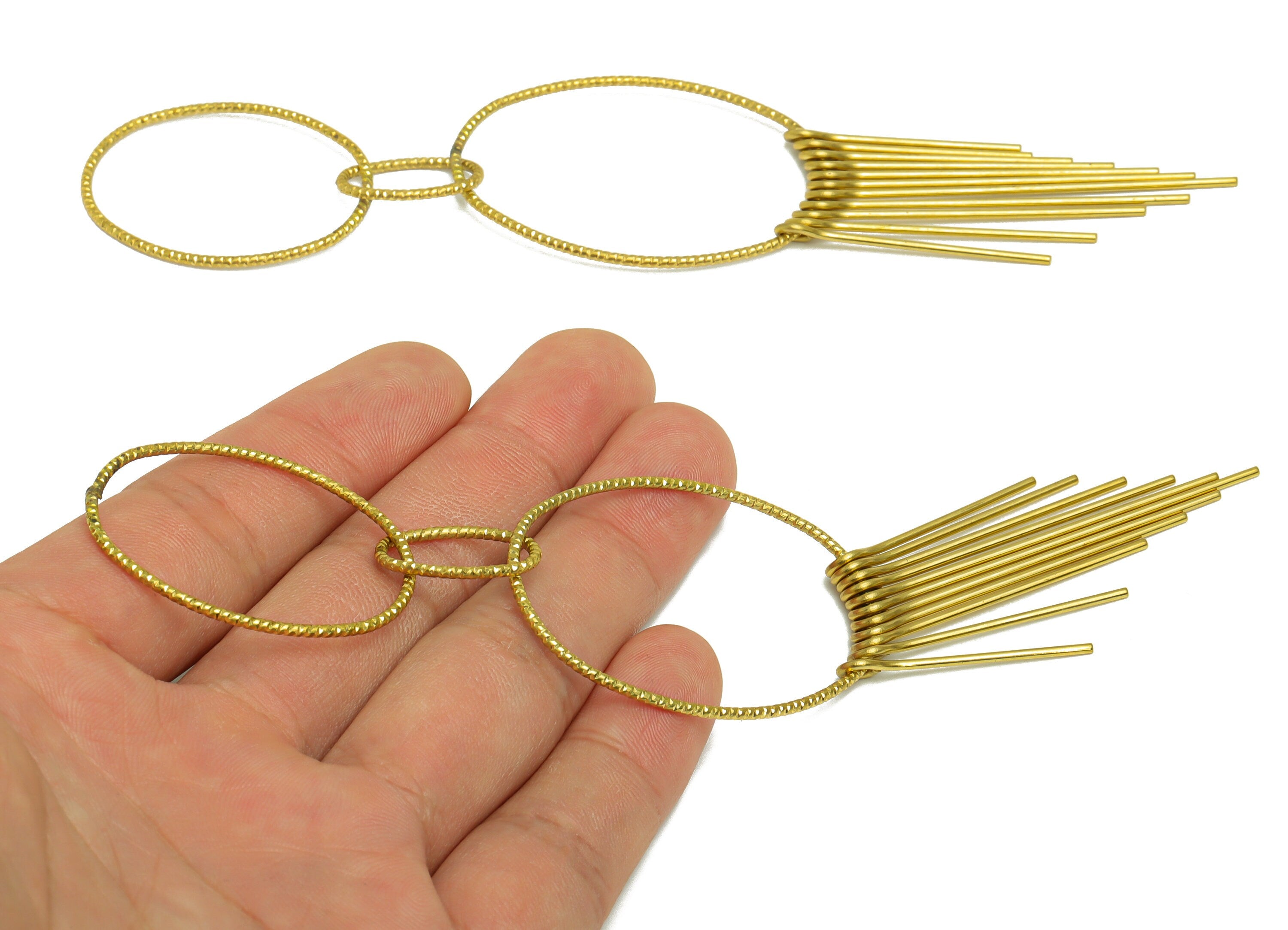 Brass Wire Tassel Earring Charm - Interlock Wire Earring Charm - Textured Fringe Oval Earring Tassel - Dangle Charm - 112x34x2mm - PP10152 - DOMEDBAZAAR